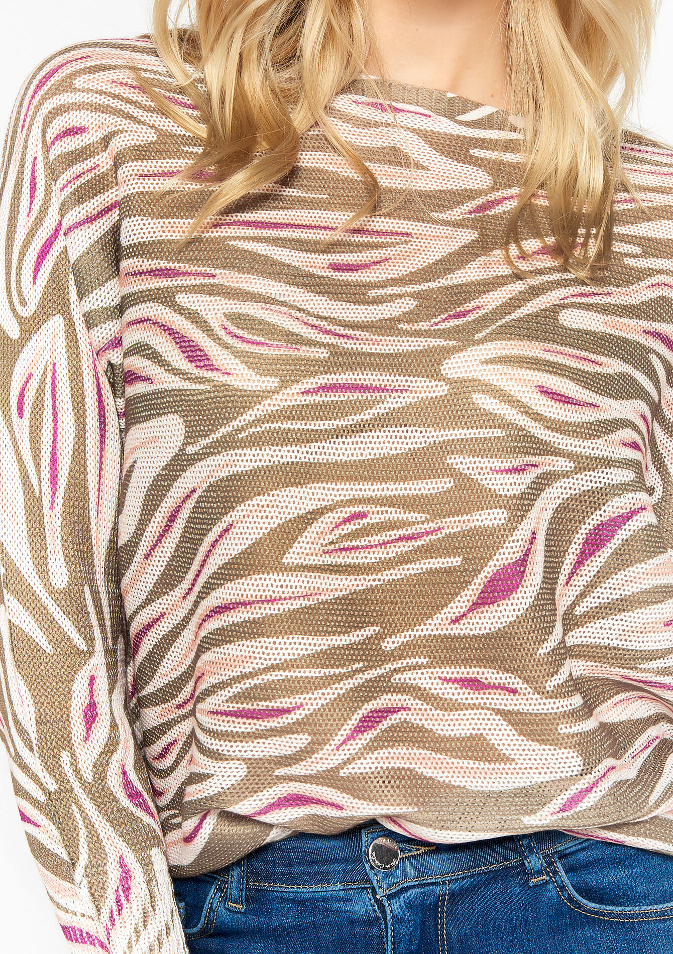 Pullover with zebra print - KHAKI MED - 04006114_4327