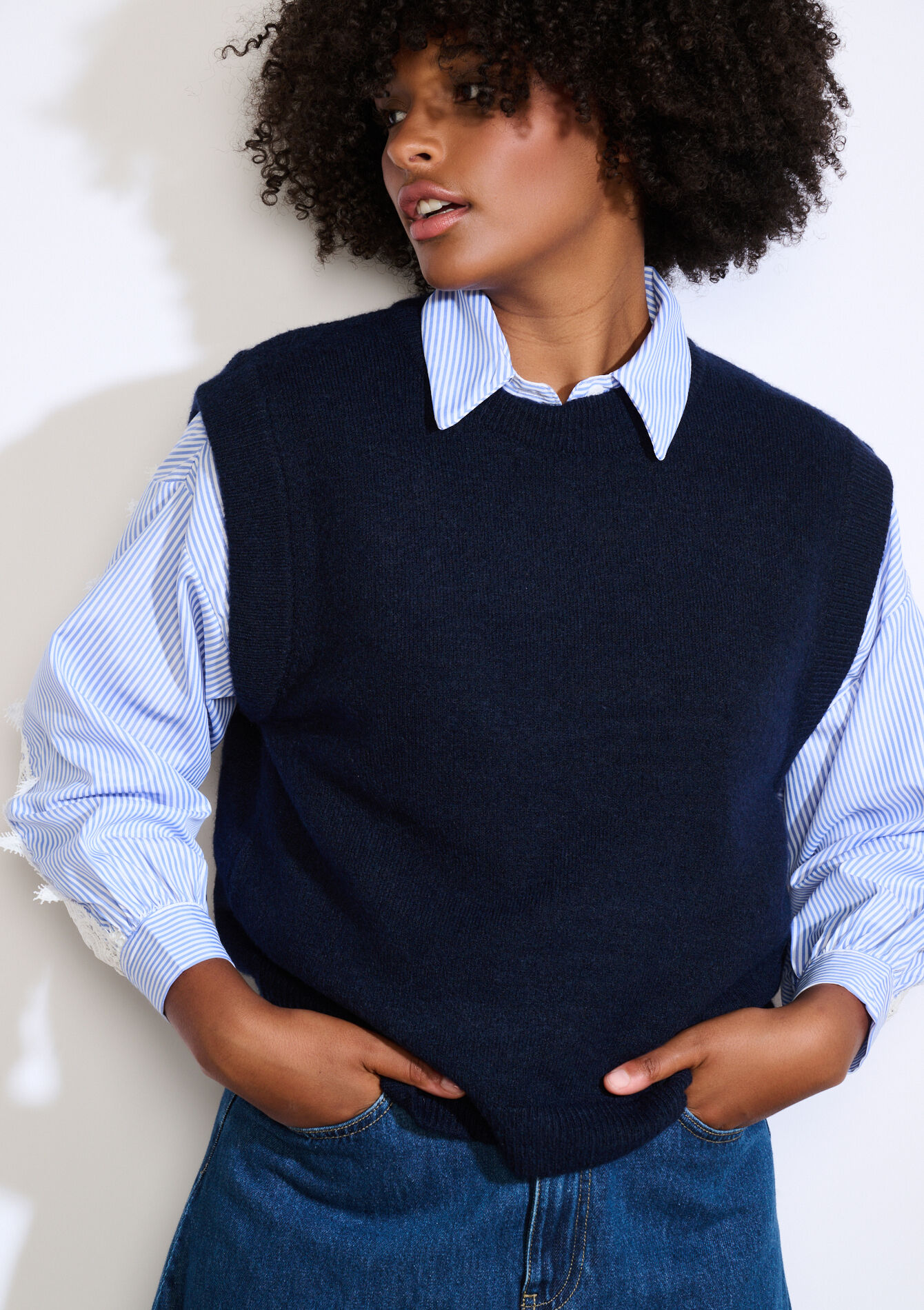 Sleeveless knit vest, Sleeveless knit vest - BEIGE CHINE - 04006912