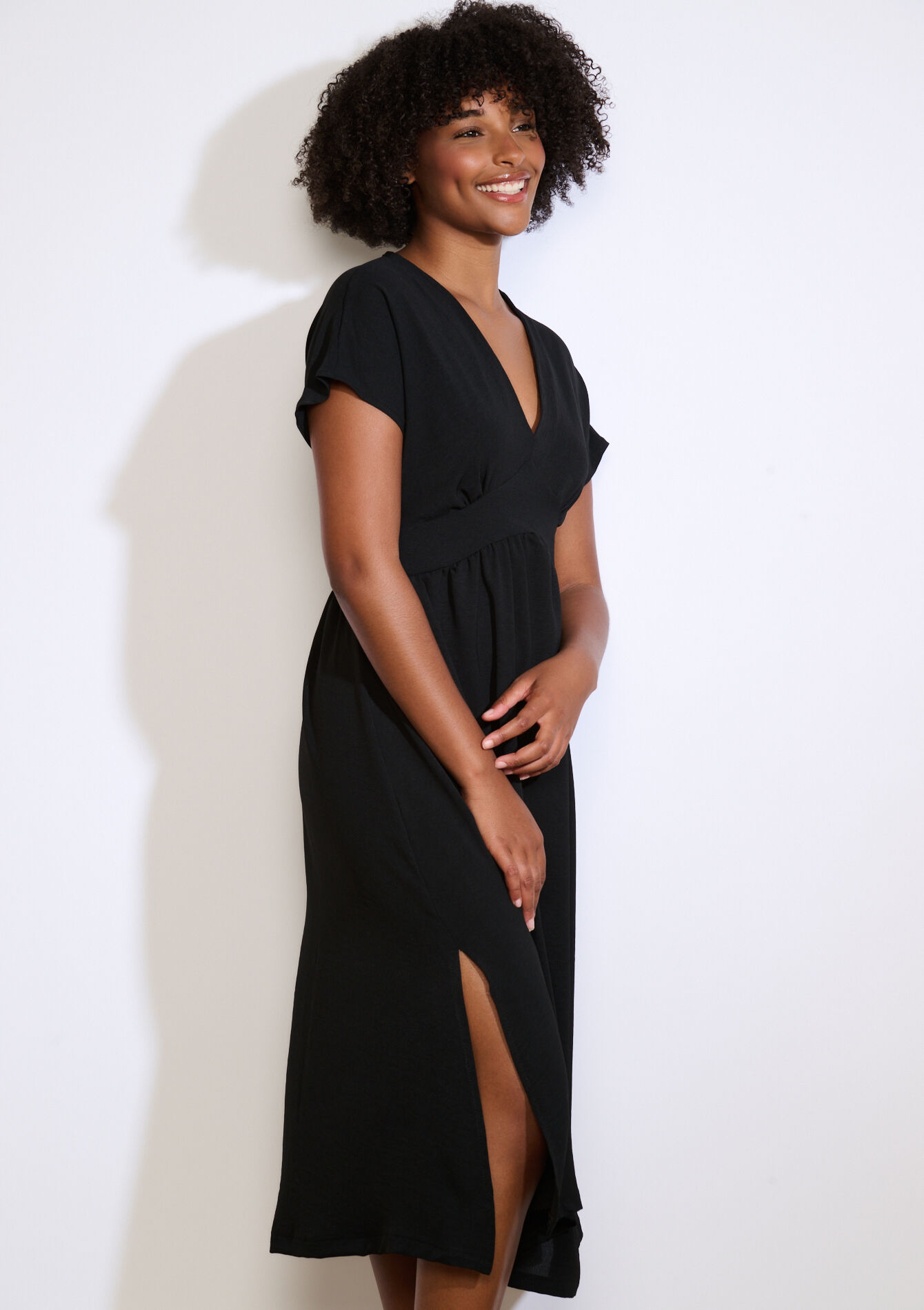 Zwierige midi jurk, Zwierige midi jurk - BLACK - 08104238_1119