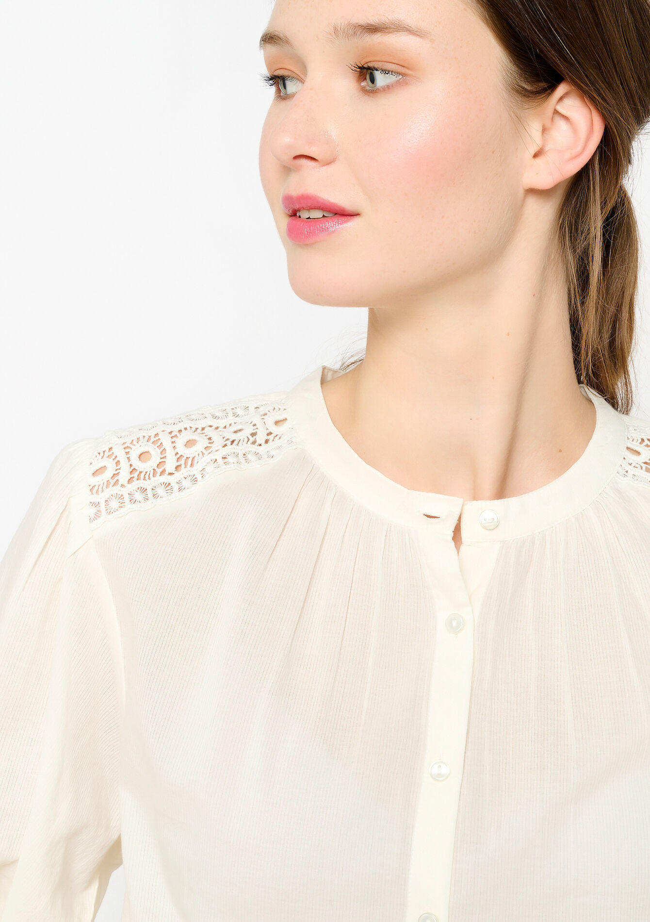 Chemise avec détail en macramé, Chemise avec détail en macramé - WHITE - 05702381_0506