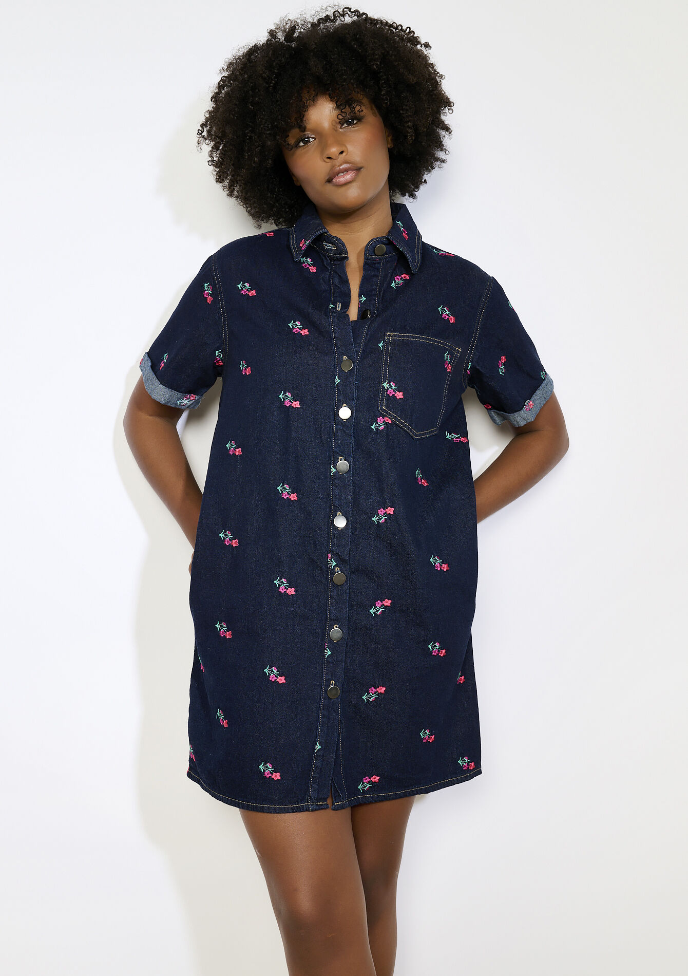 Geborduurde jeansjurk - DARK BLUE - 08104266_0501