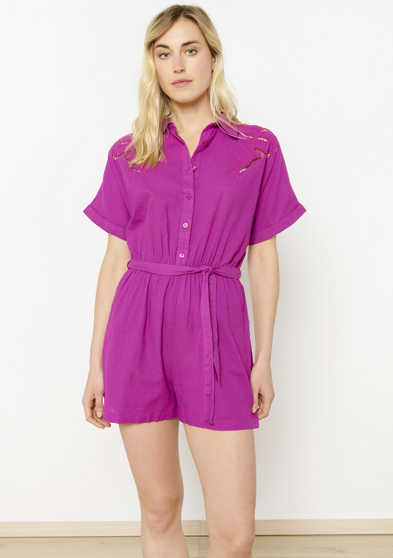 Embroidered fluid romper, Embroidered fluid romper - VIOLINE - 06004564_2576