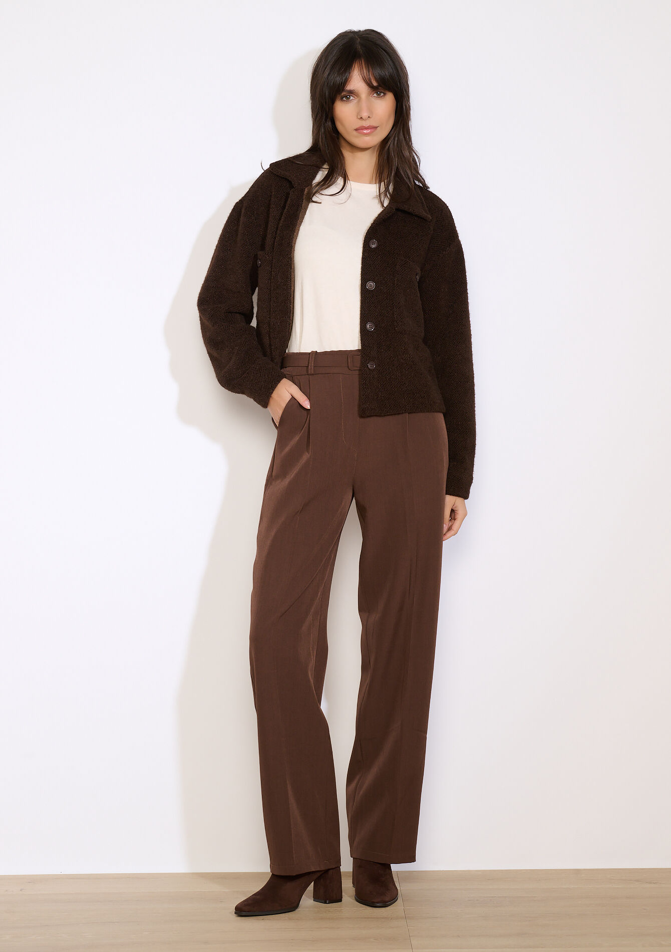 Pantalon fluide ceinturé - BROWN DARK CHOCOLATE - 06601069_3720