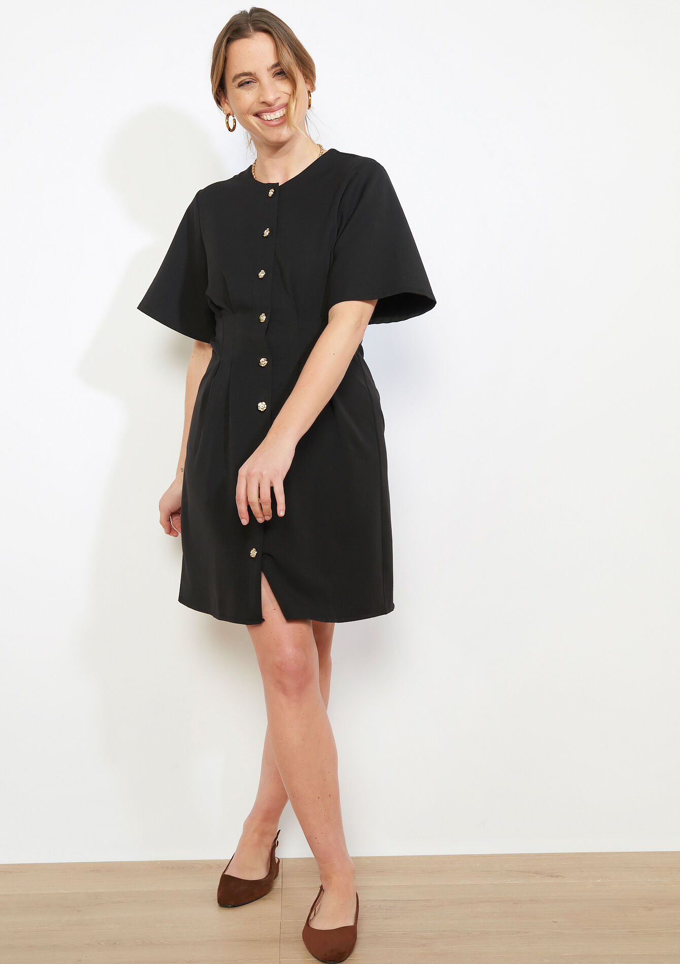 Korte jurk met knopen - BLACK - 08104450_1119