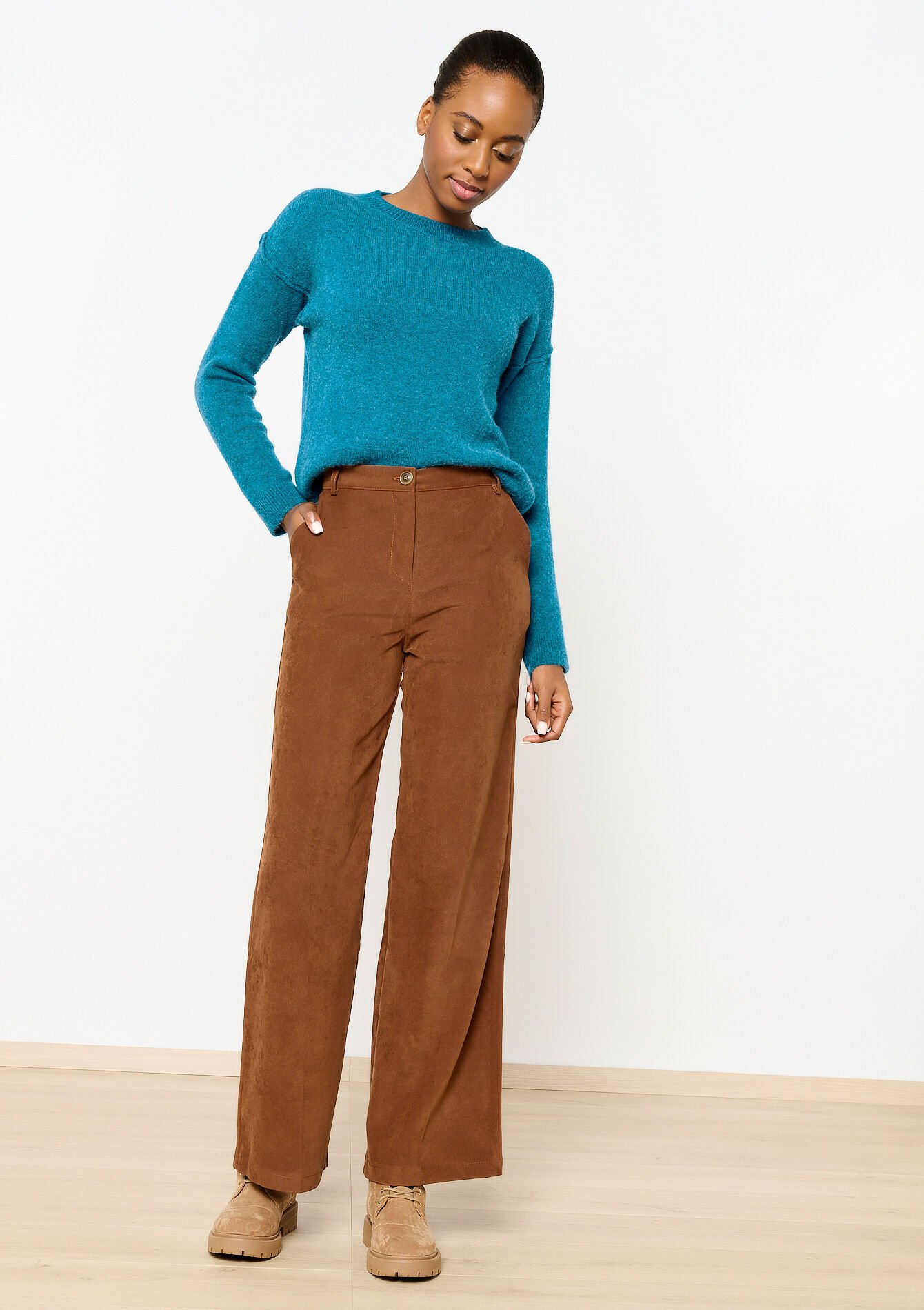 Broek in fluweel - CARAMEL - 06100585_1953