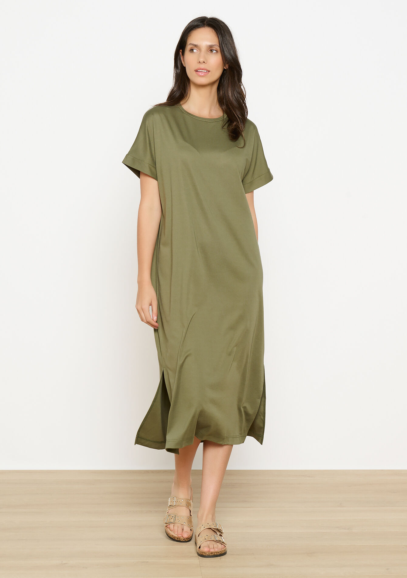 Effen midi-jurk, Effen midi-jurk - KHAKI MED - 08103950_4327