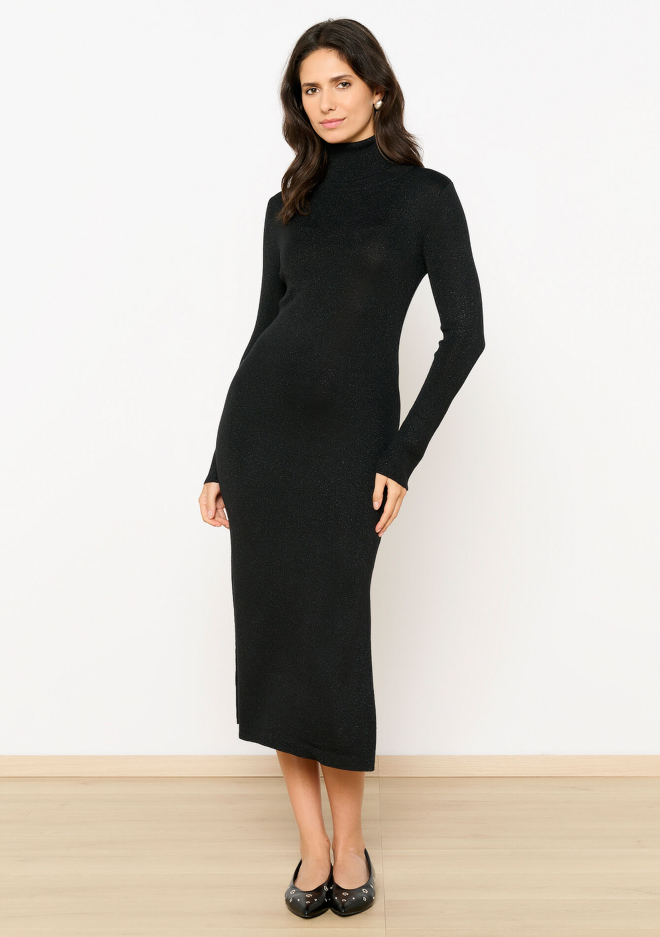 Robe mi-longue en maille avec lurex, Robe mi-longue en maille avec lurex - BLACK - 08103539_1119