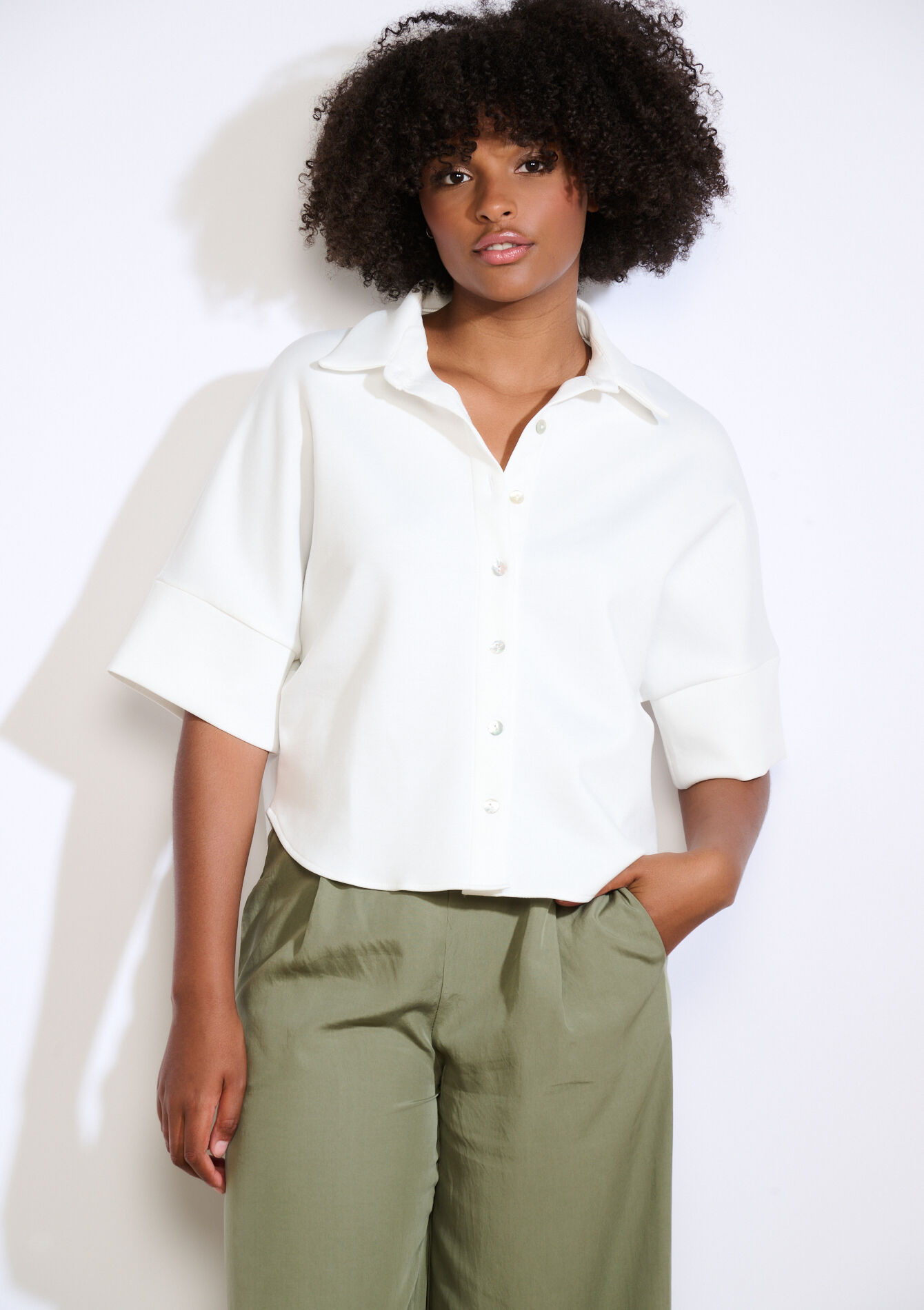 Losvallend overhemd met korte mouwen, Losvallend overhemd met korte mouwen - OFFWHITE - 02301896_1001