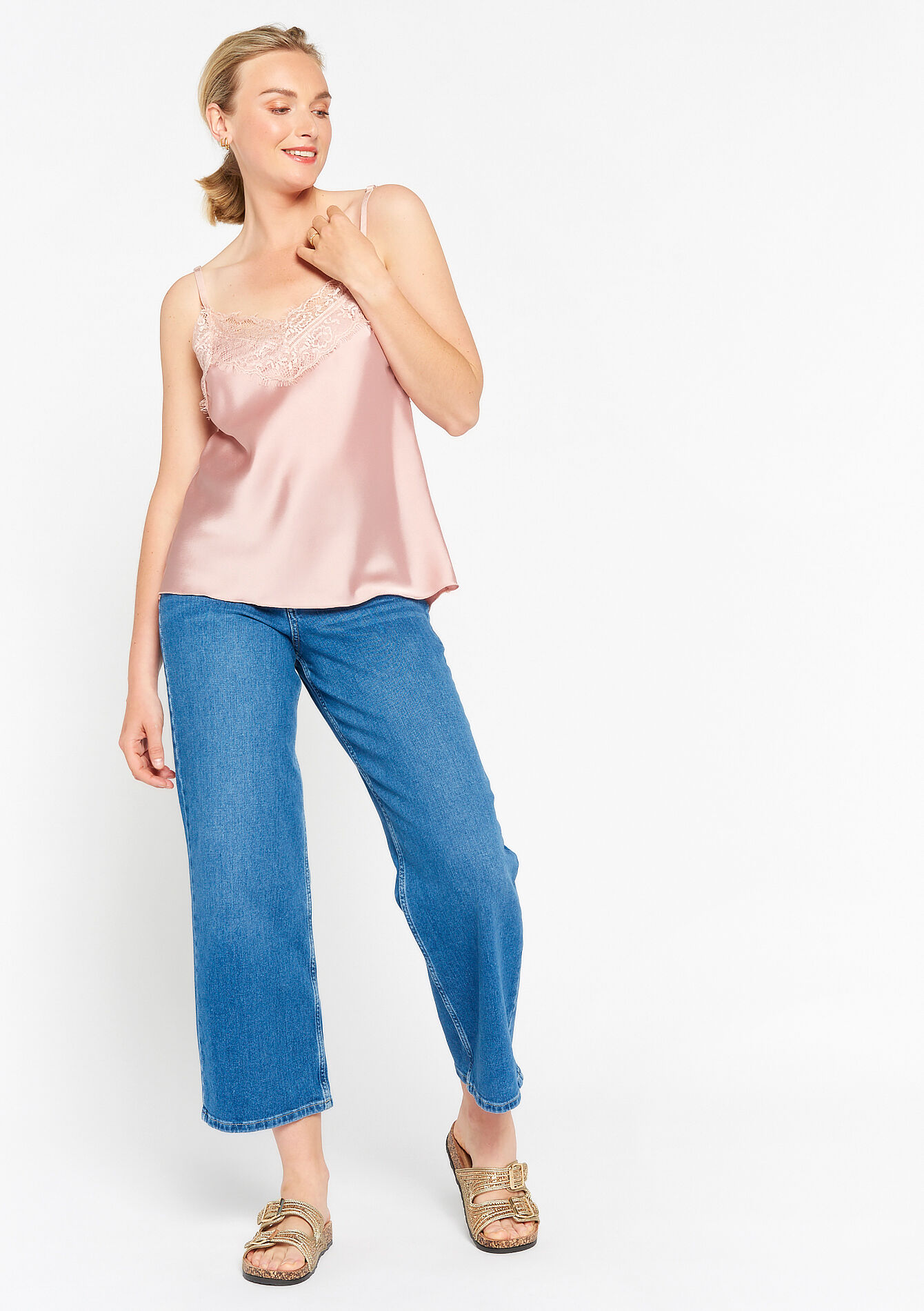 Satin top with lace, Satin top with lace - NUDE PINK - 05702233_1301