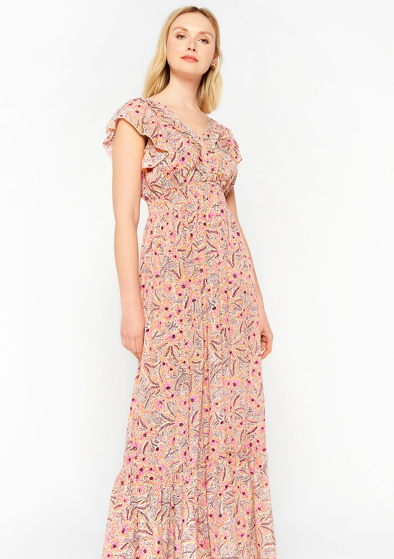 Maxi dress with floral print - PASTEL PEACH - 08601886_1974