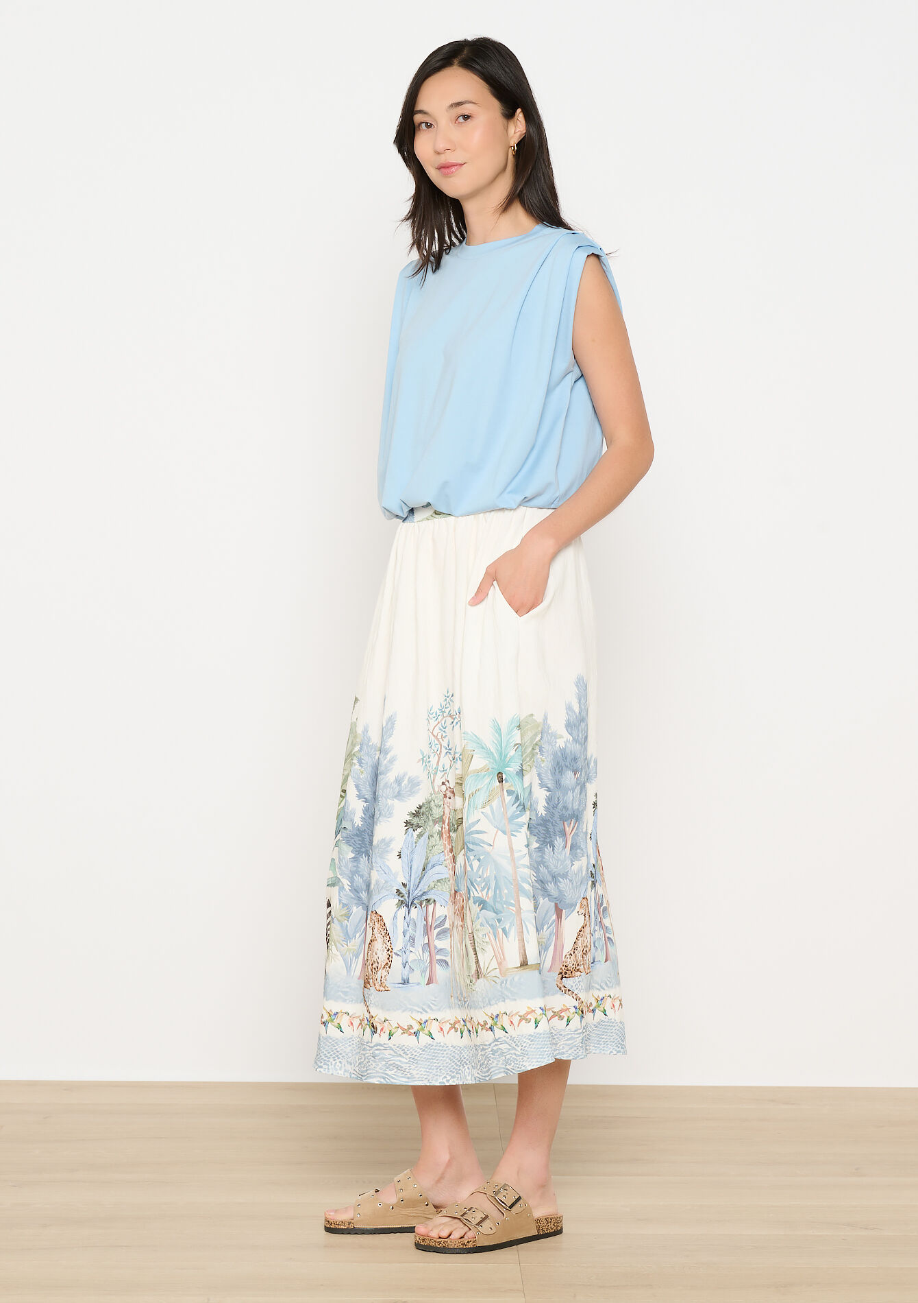 Midi rok met safariprint, Midi rok met safariprint - OFFWHITE - 07101387_1001