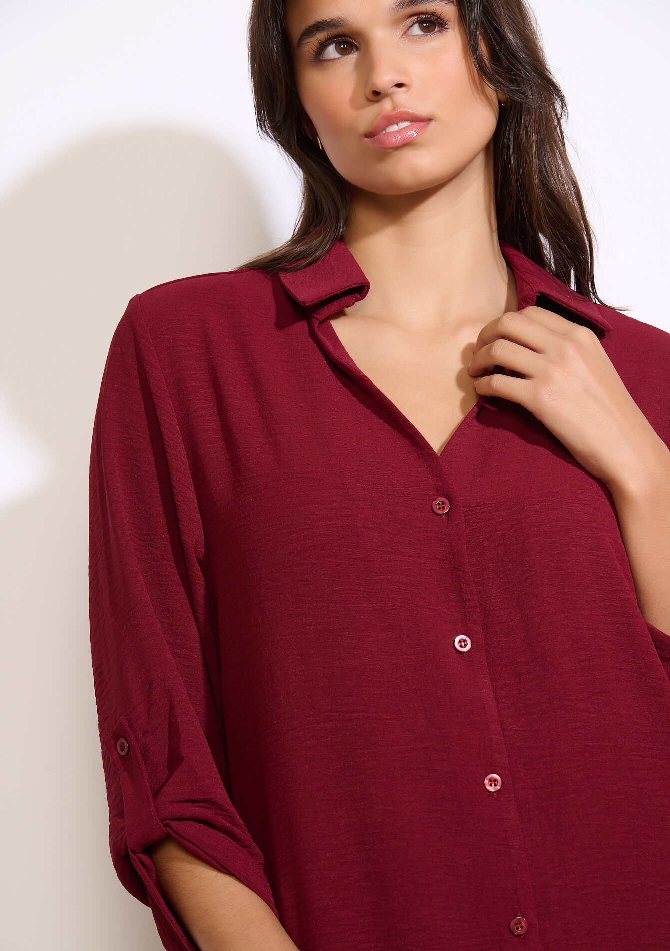 Long slit shirt dress - BORDEAUX WINE - 08104399_5514