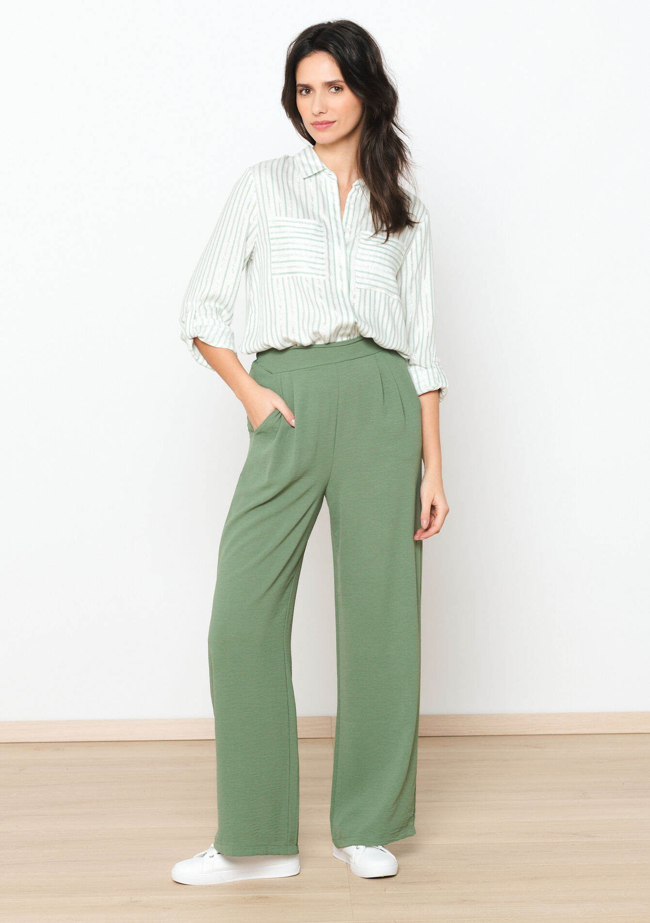 Wijde pantalon - KHAKI MED - 06600821_4327