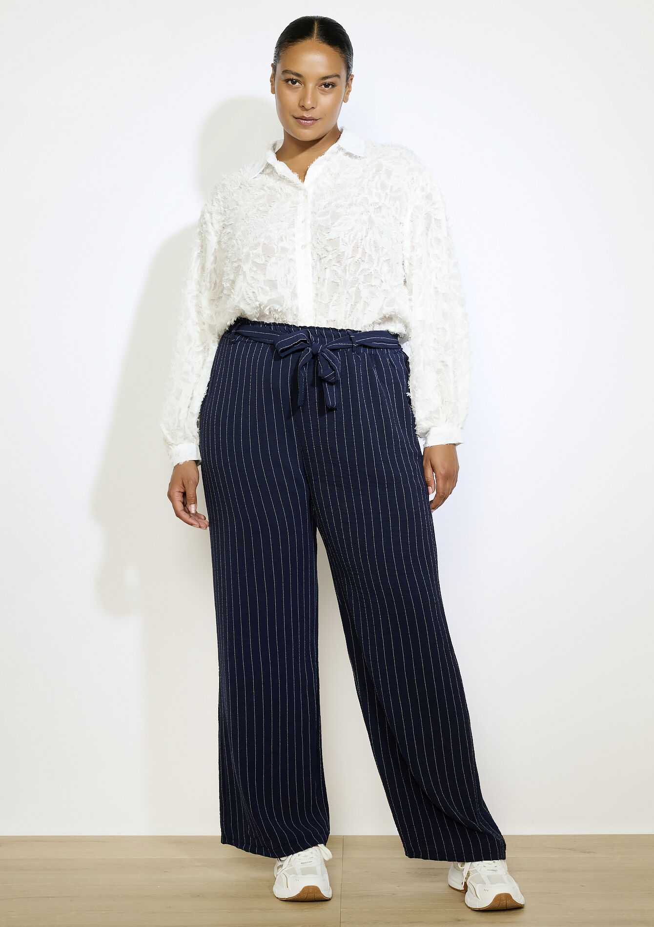Pantalon fluide à rayures - NAVY BASIC - 06601040_2723
