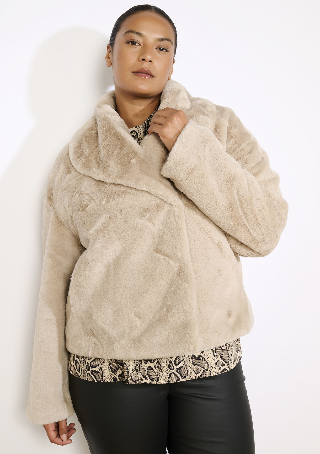 Korte jas in imitatiebont, Korte jas in imitatiebont - TAUPE - 23000767_1021