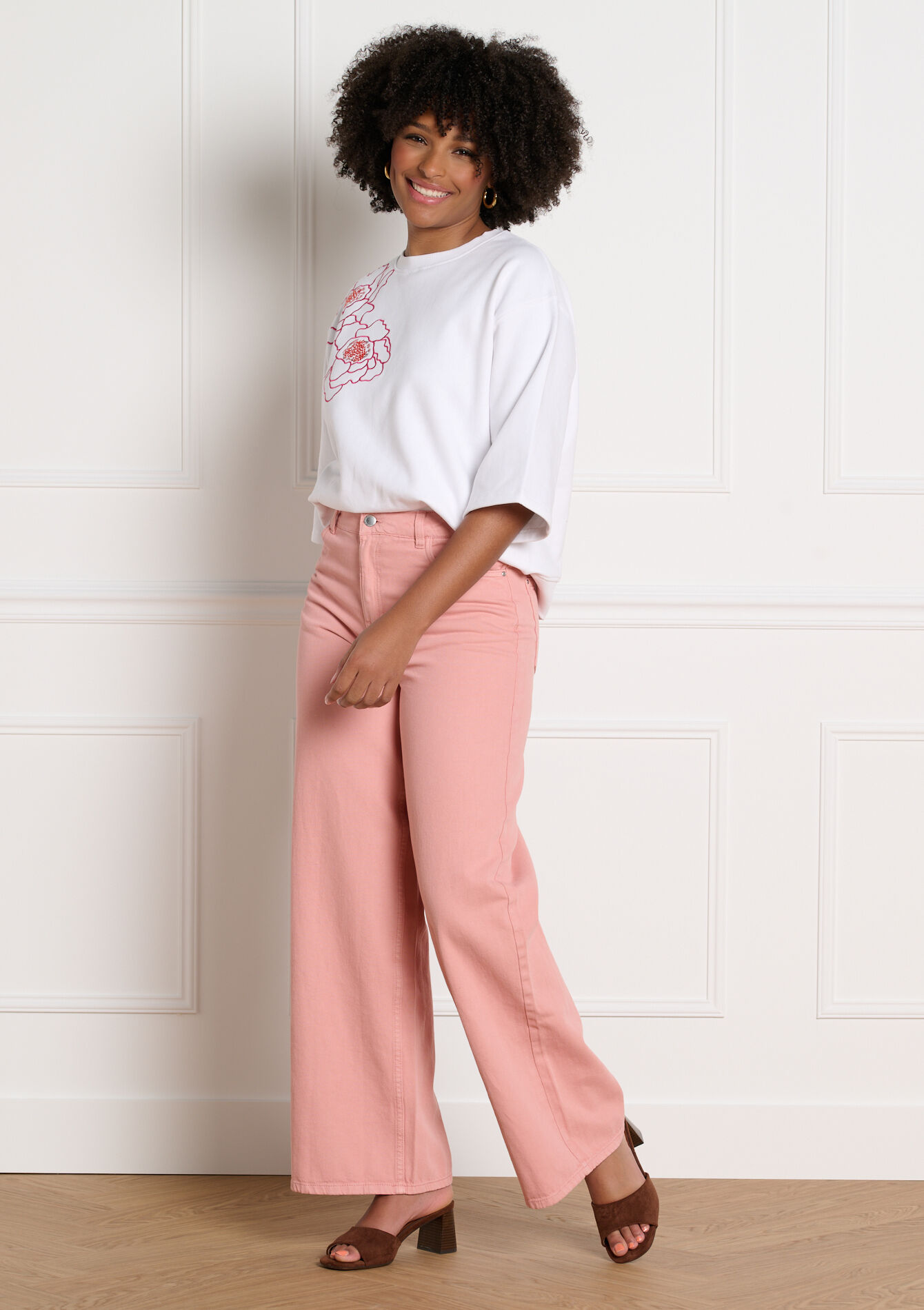 Hoge taille wide-leg broek - COSMETIC PINK - 06004661_5733
