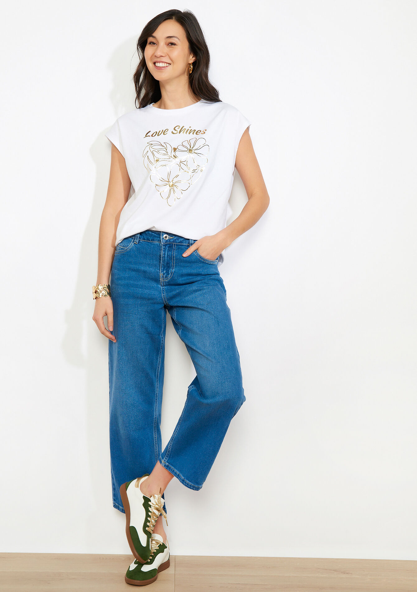 Floral foil slogan tee - OPTICAL WHITE - 02301956