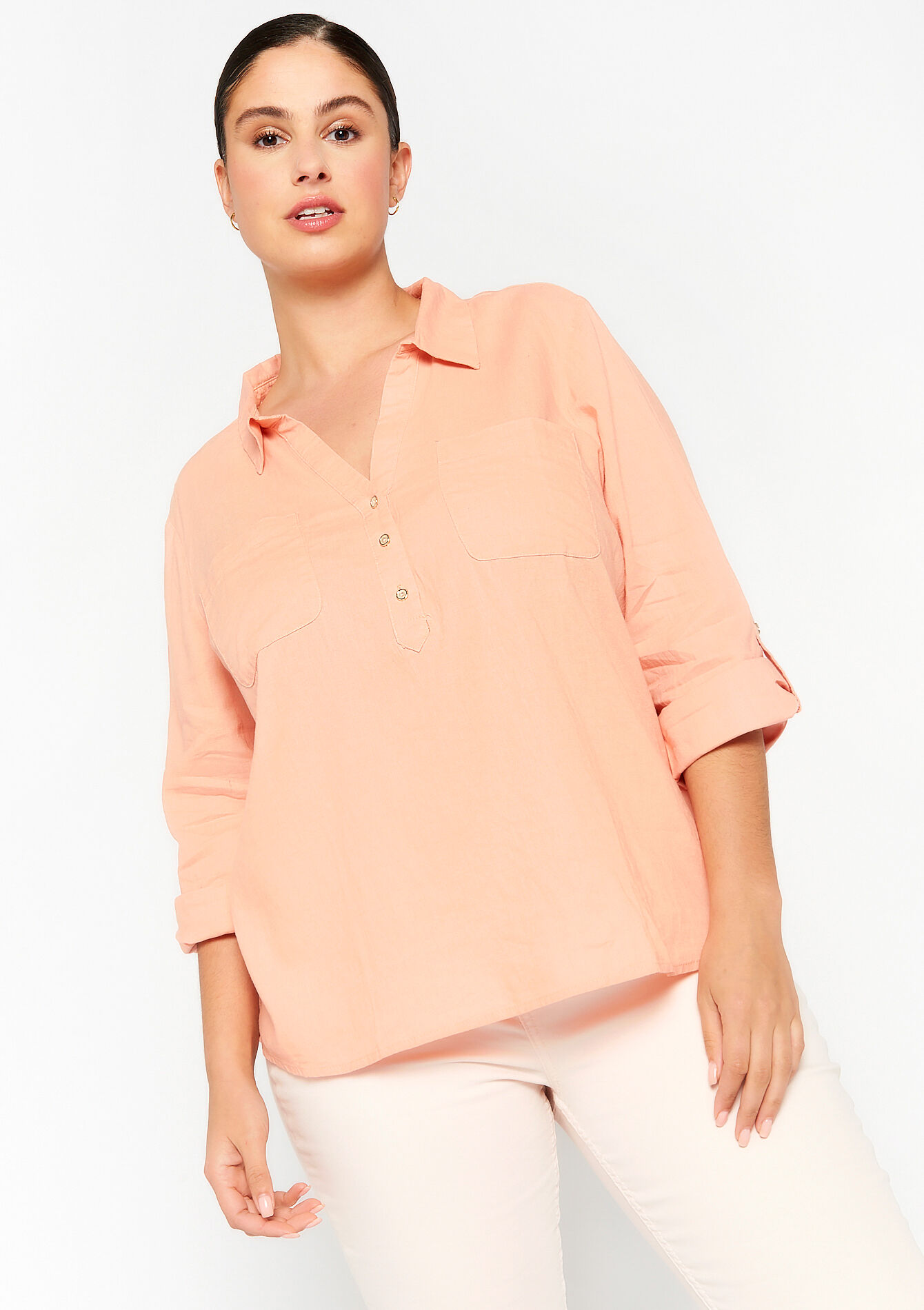 Blouse en lin, Blouse en lin - PASTEL PEACH - 05702073_1974
