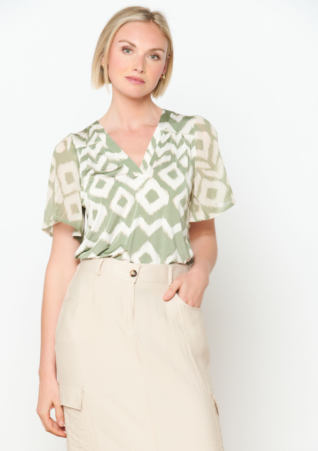 Blouse met vlindermouwen, Blouse met vlindermouwen - KHAKI MINT - 02301587_2542