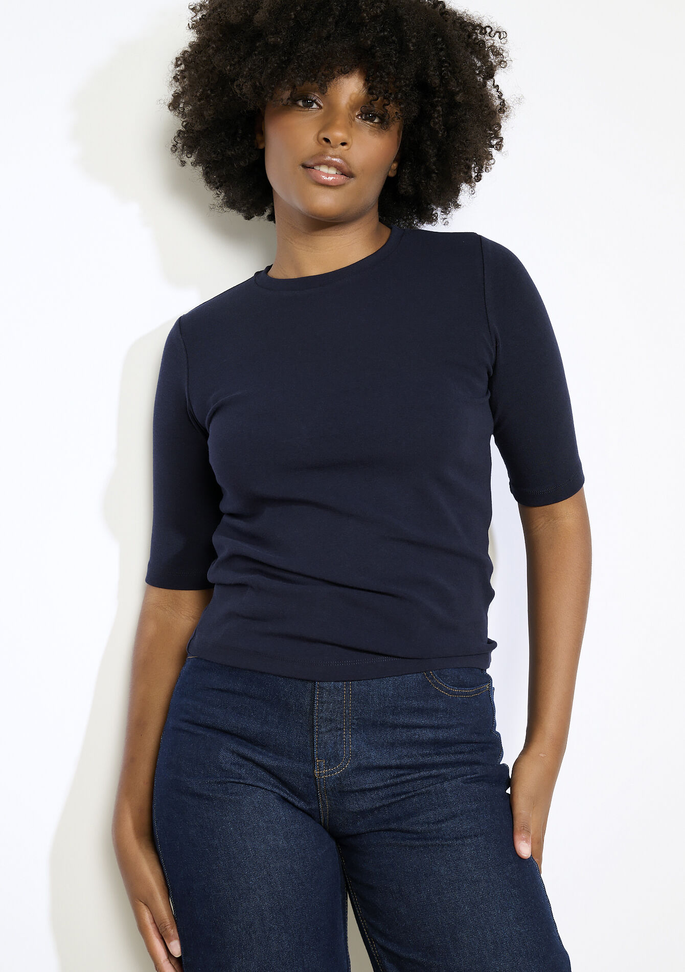 Aansluitend geribbeld t-shirt, Aansluitend geribbeld t-shirt - NAVY BASIC - 02301810_2723