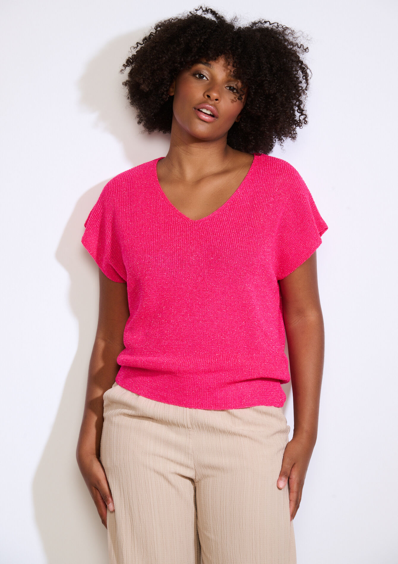 Mouwloze top in fijne knit - FUCHSIA - 04006992_5626