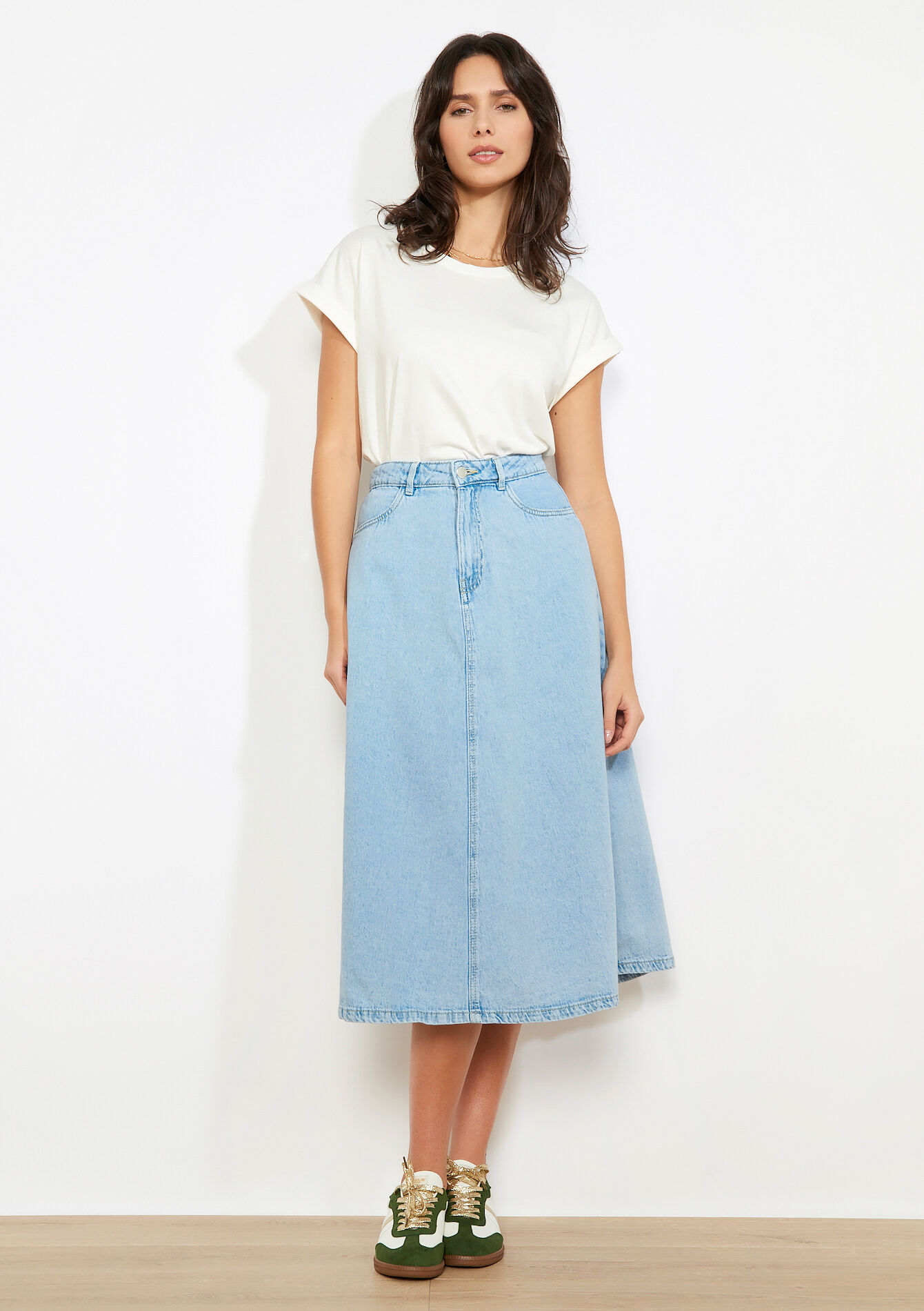 Denim midi-rok, , back