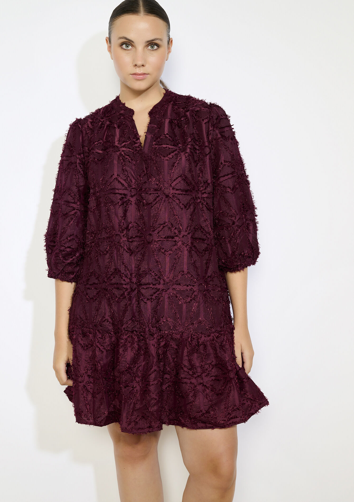 Robe en jacquard à manches bouffantes, Robe en jacquard à manches bouffantes, , back