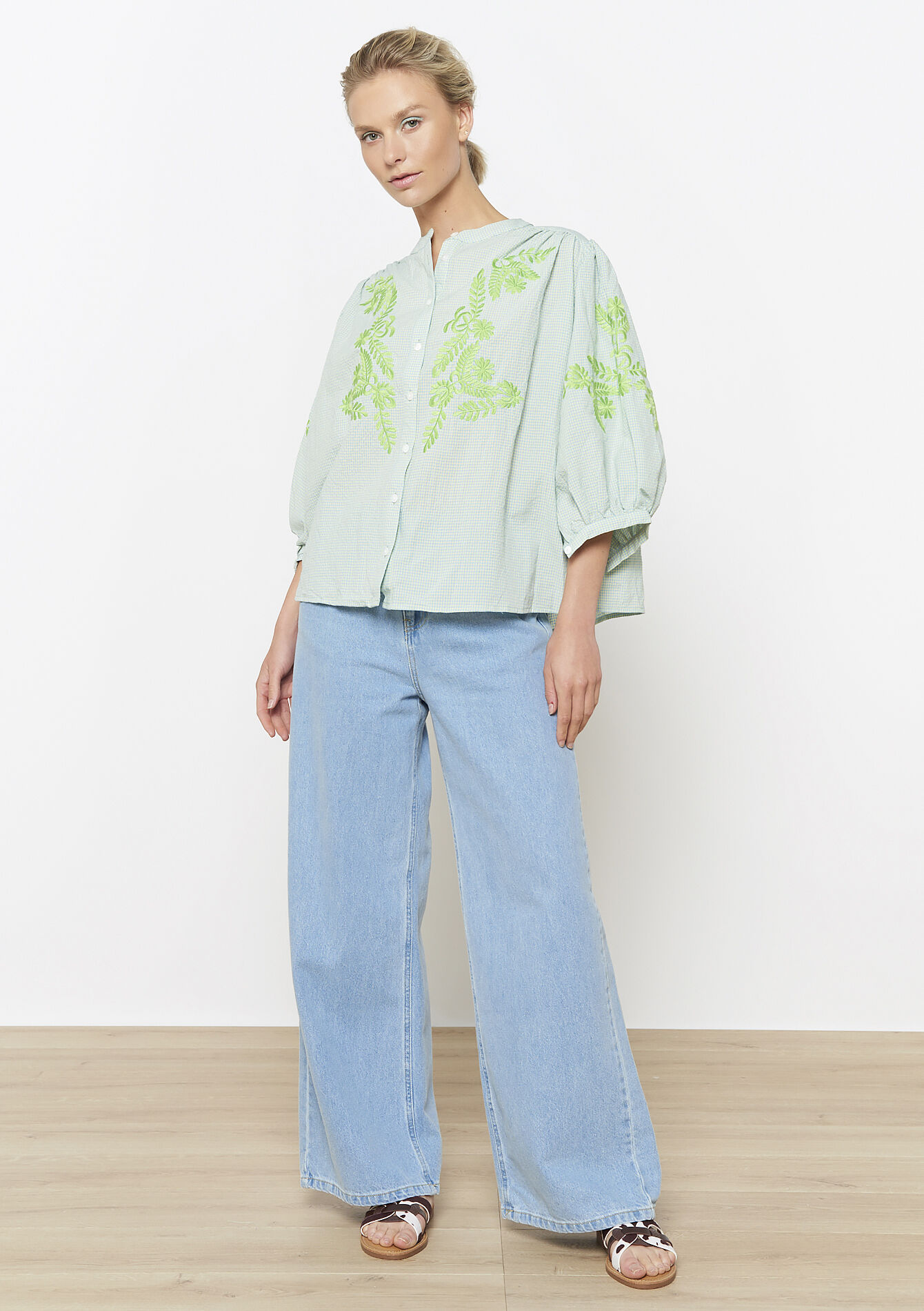 Vichy hemd met broderie, Vichy hemd met broderie - BLUE PASTEL - 05702721_3003