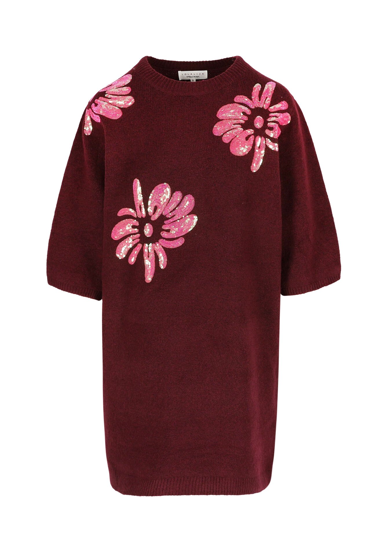 Robe pull fleurie brodée, Robe pull fleurie brodée - BORDEAUX WINE - 08104284_5514