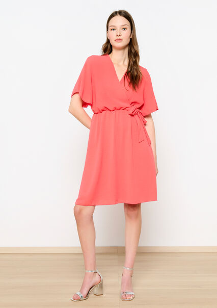 Wrap dress with butterfly sleeves - CORAL BRIGHT - 08103522_2007