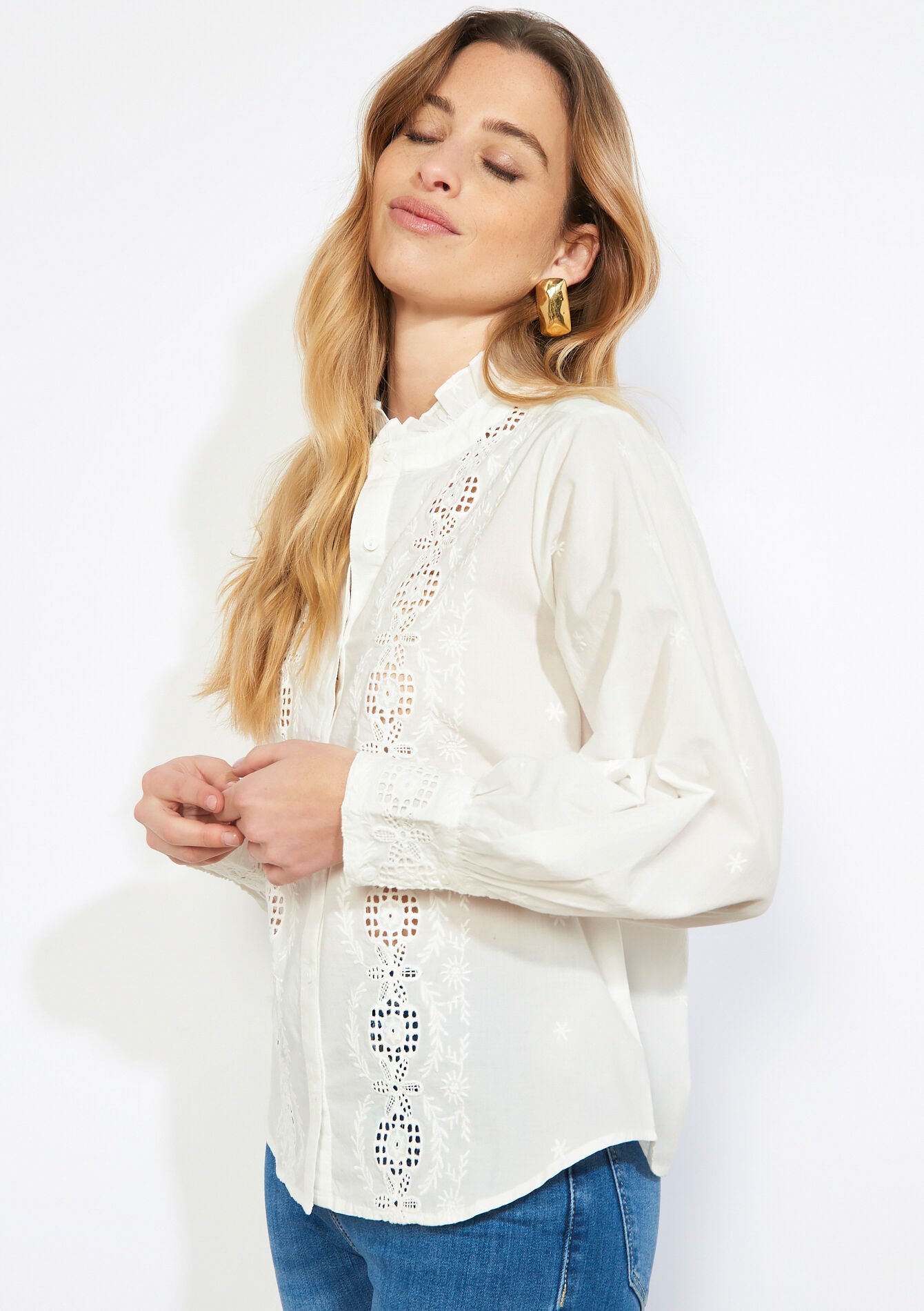 Elegante witte blouse met broderie - OPTICAL WHITE - 05702953_1019