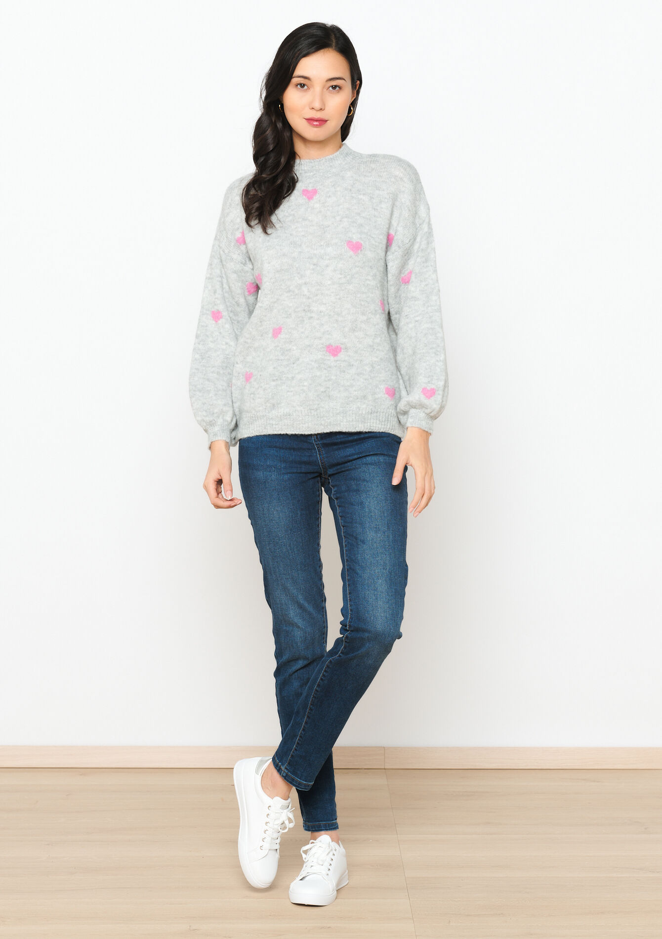 Pullover with hearts, Pullover with hearts - LT GREY MEL - 04006426_1081