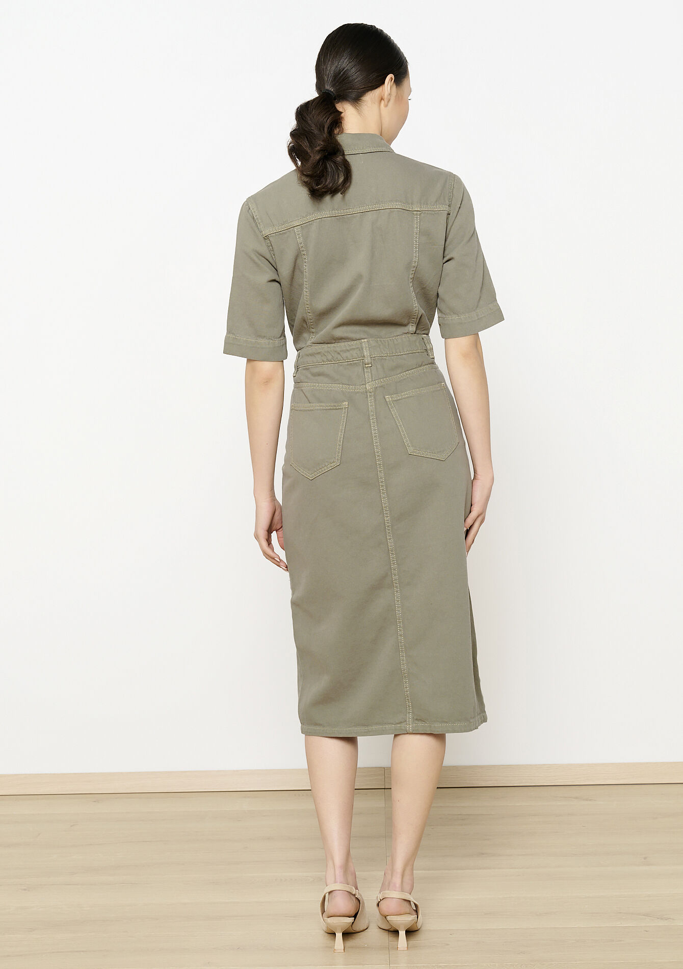 Robe mi-longue en coton, Robe mi-longue en coton - KHAKI DARKY - 08103864_4208