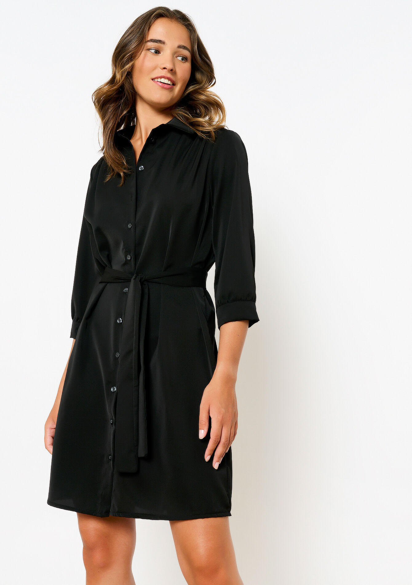 Robe-chemise avec lien à nouer, Robe-chemise avec lien à nouer - BLACK - 08103823_1119