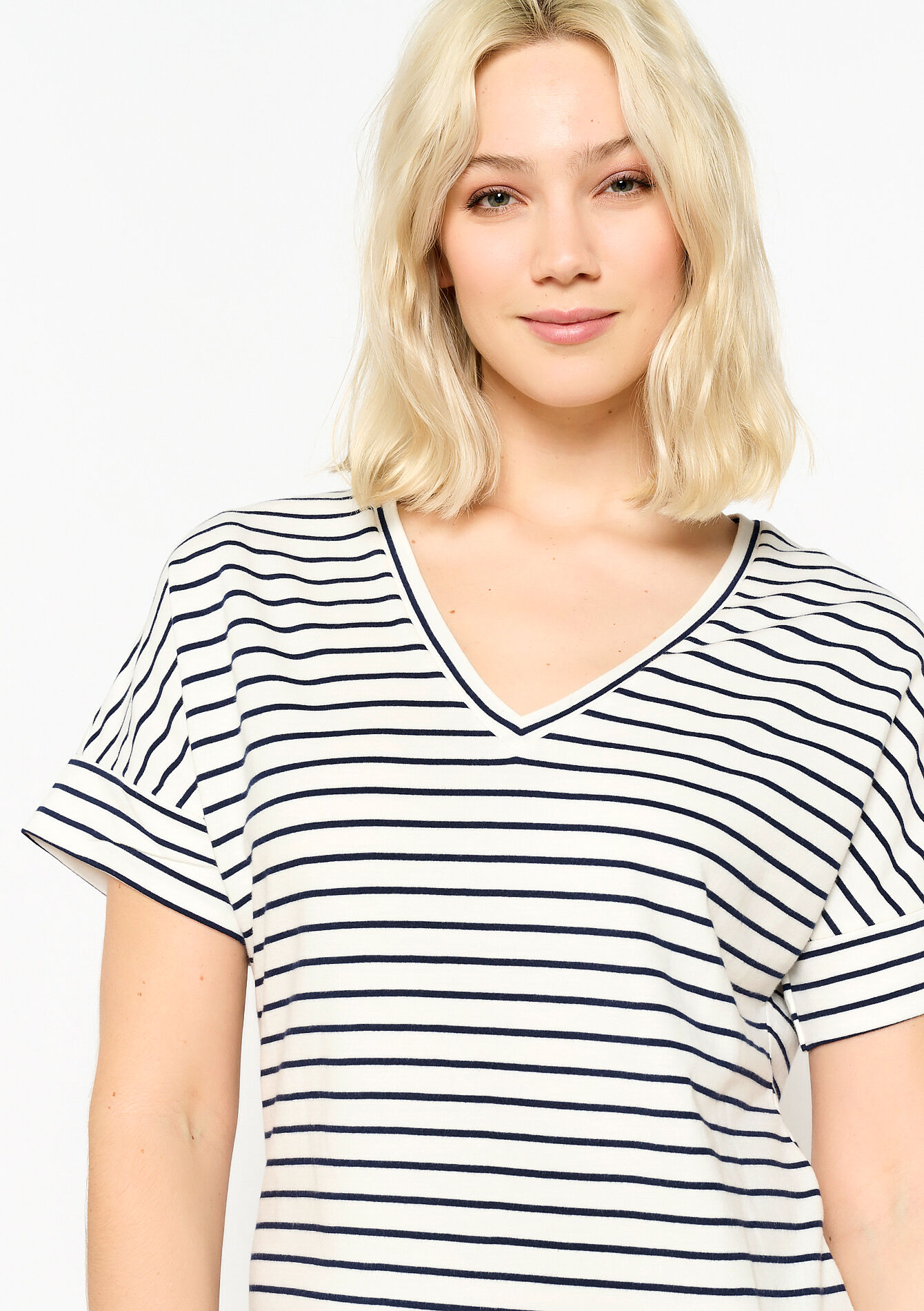 Gestreepte jersey jurk, Gestreepte jersey jurk - OFFWHITE - 08602253_1001