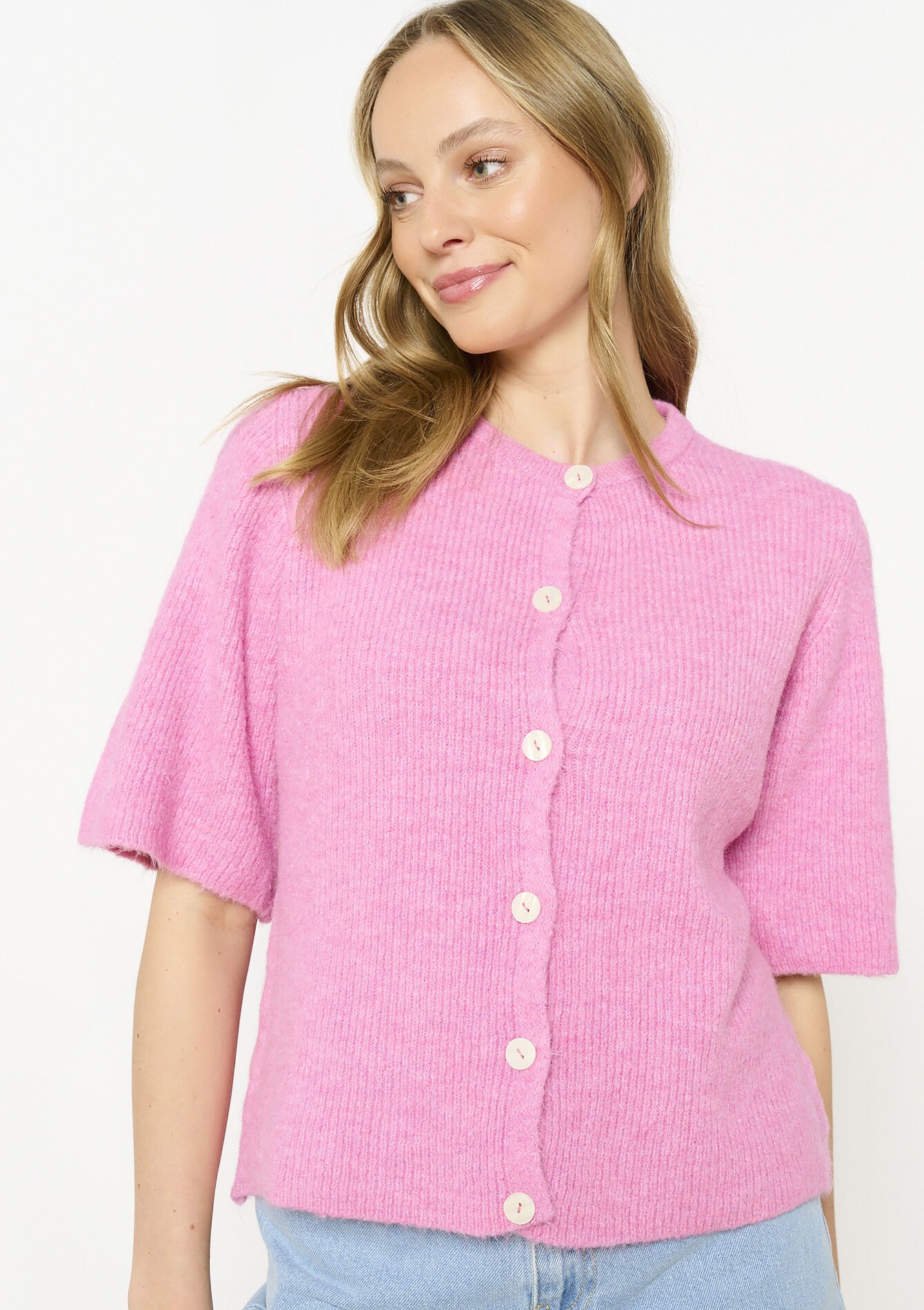 Cardigan with short sleeves, Cardigan with short sleeves - PINK BUBBLEGUM - 04101296_1477