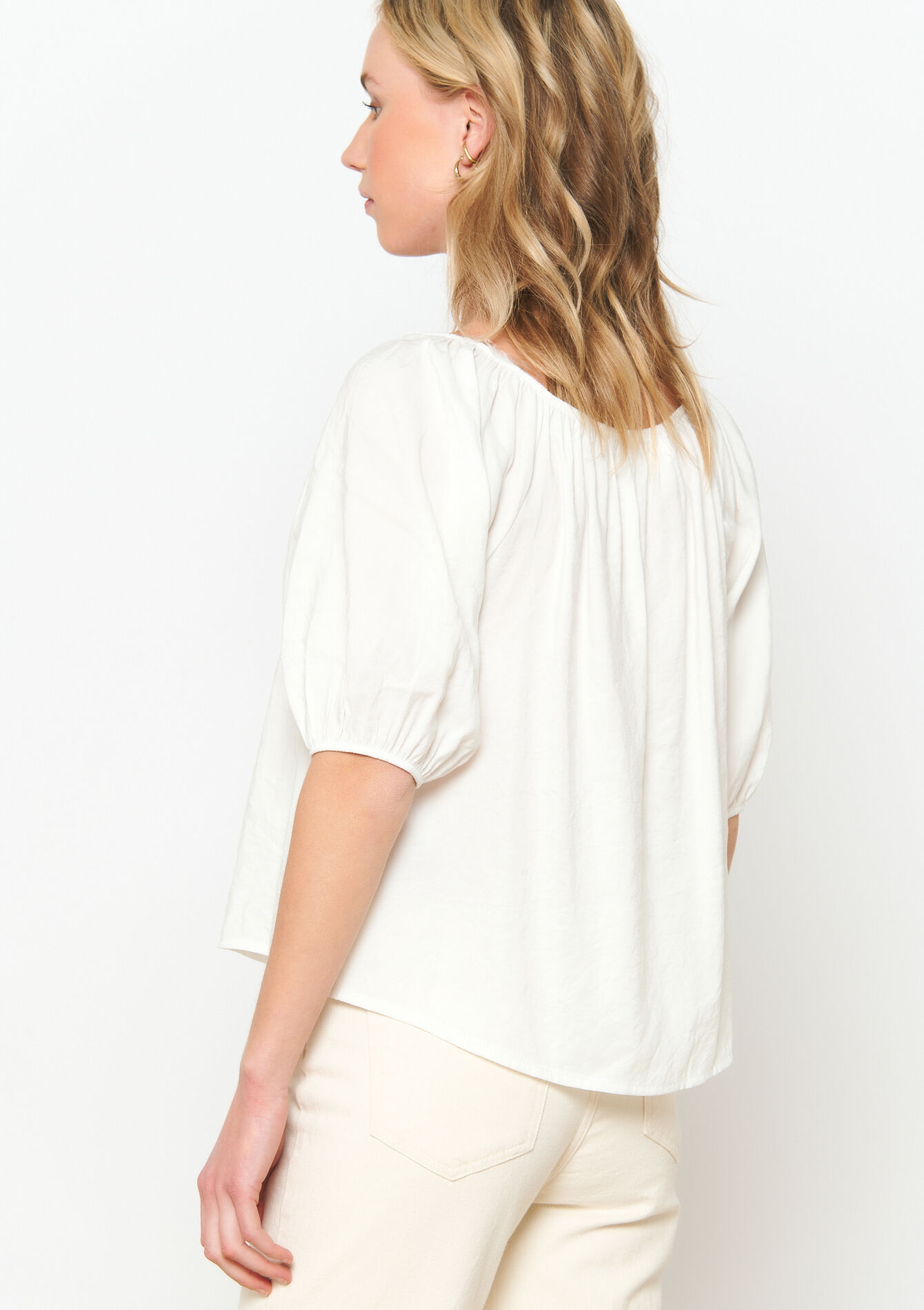 Blouse met pofmouwen, Blouse met pofmouwen - OPTICAL WHITE - 05702486_1019