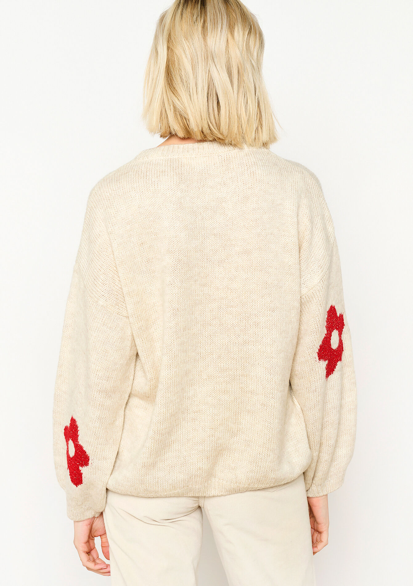 Pulover en jacquard à imprimé fleuri - LT BEIGE - 04006418_2527