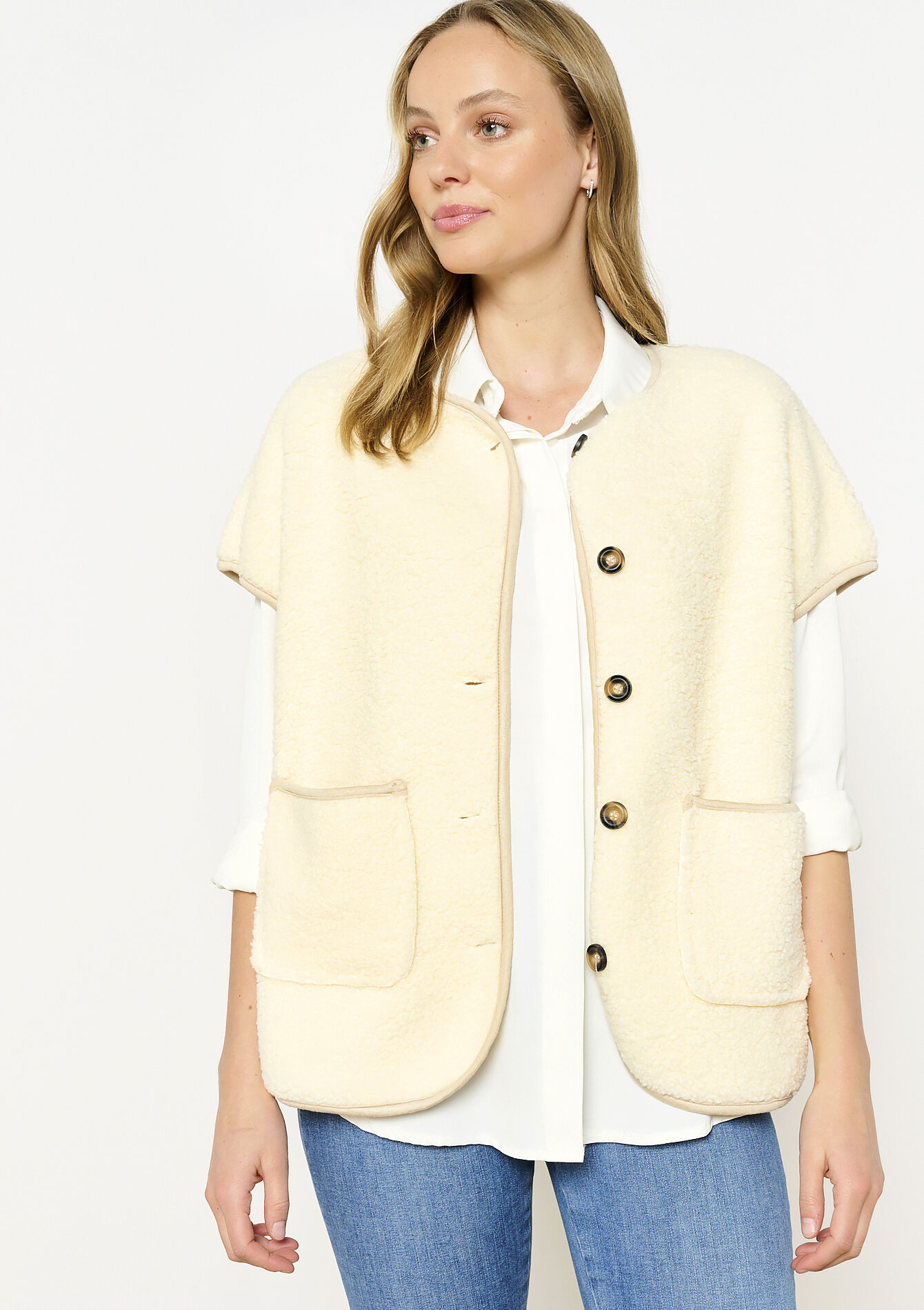 Mouwloos teddy gilet - VANILLA WHITE - 09001456_1013