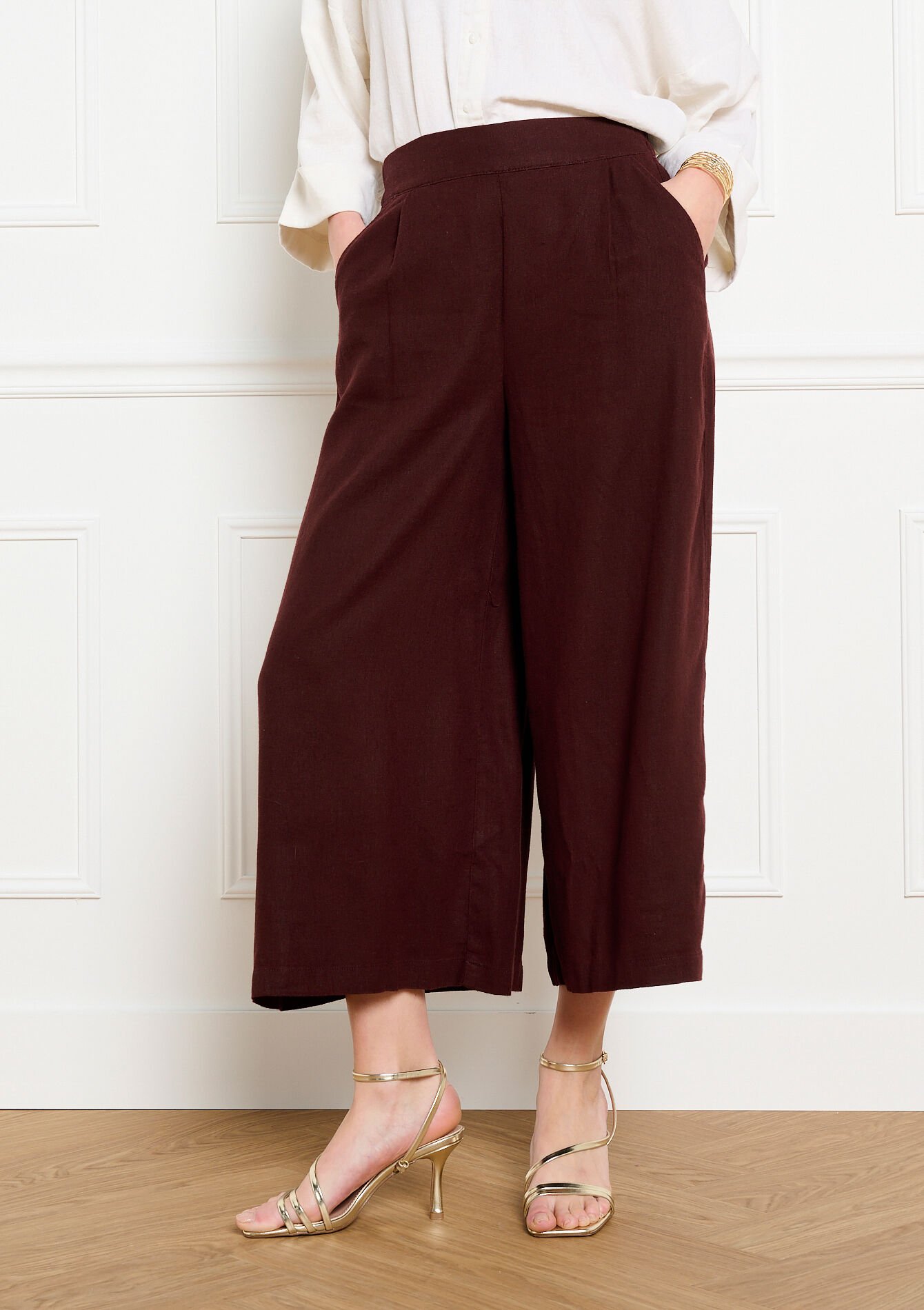 Cropped wijde broek - BROWN DARK CHOCOLATE - 06601059_3720