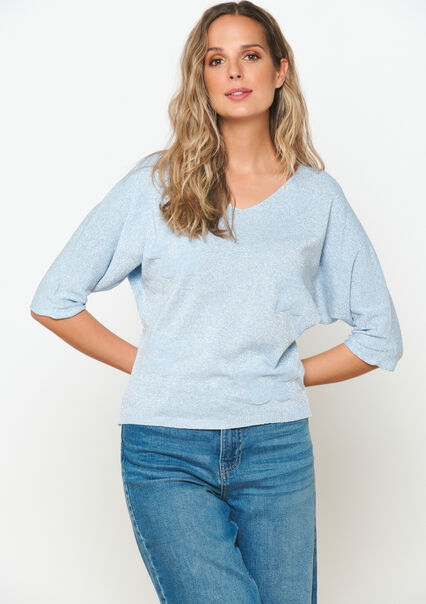 Lurex pullover with flowers - BLUE PASTEL - 04006597_3003