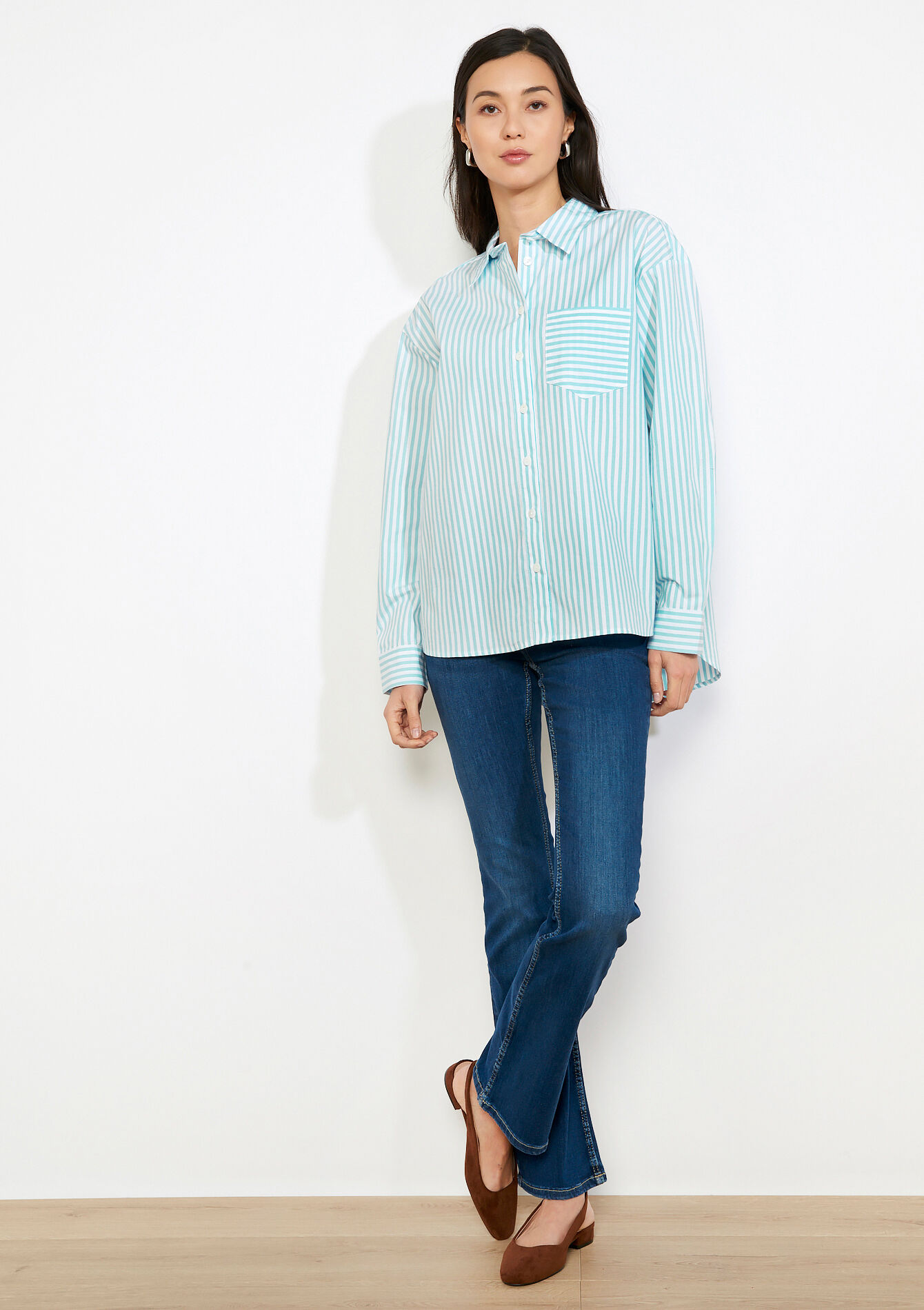 Oversized gestreept hemd, Oversized gestreept hemd - KHAKI FADED - 05702931_4326