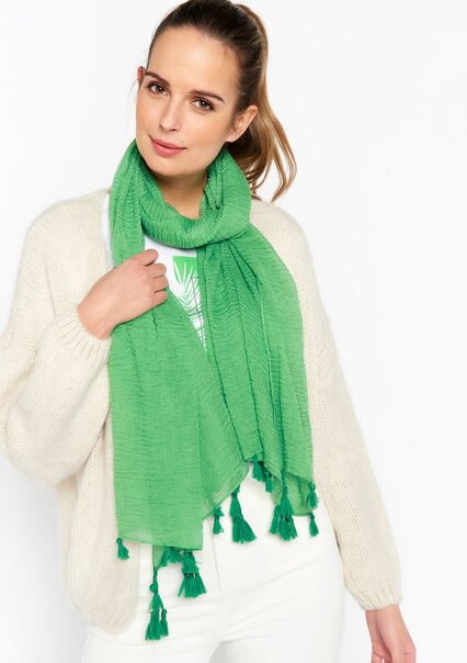 Scarf with tassels - GREEN APPLE  - 1066607