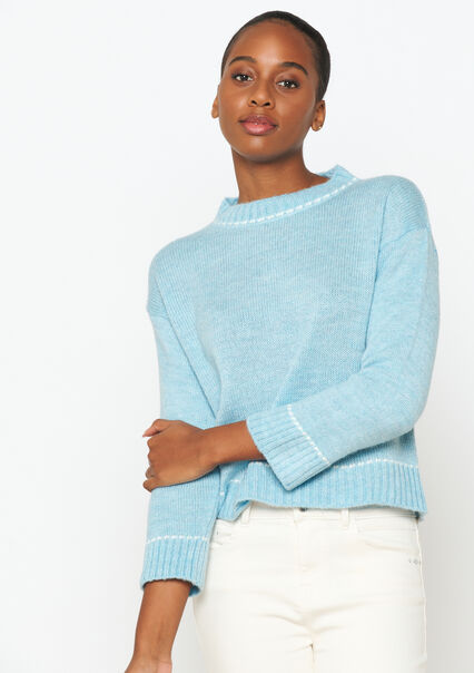 Pullover with stitching - BLUE PASTEL - 04006449_3003