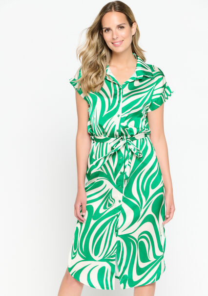 Satin maxi dress with zebra print - GREEN APPLE  - 08601657_1783