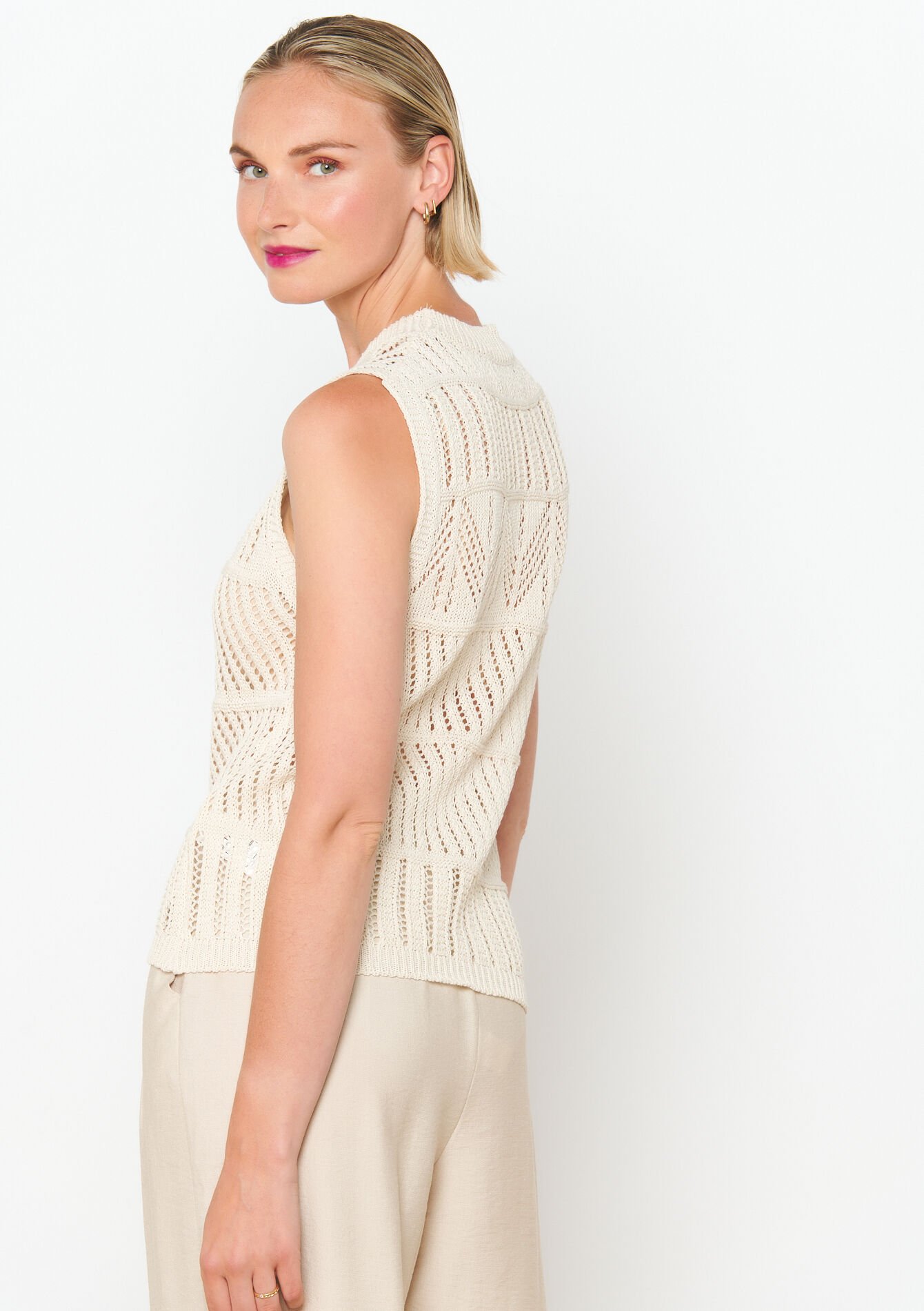 Crochet top with round neck, Crochet top with round neck - VANILLA WHITE - 02200440_1013