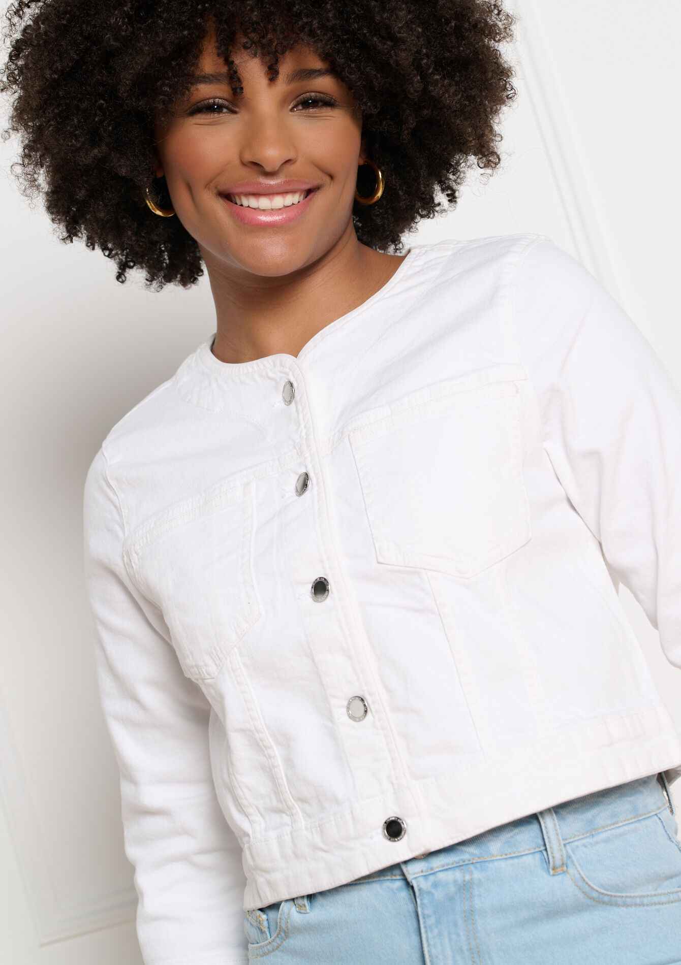 Cropped buttoned jacket - OPTICAL WHITE - 09101121_1019