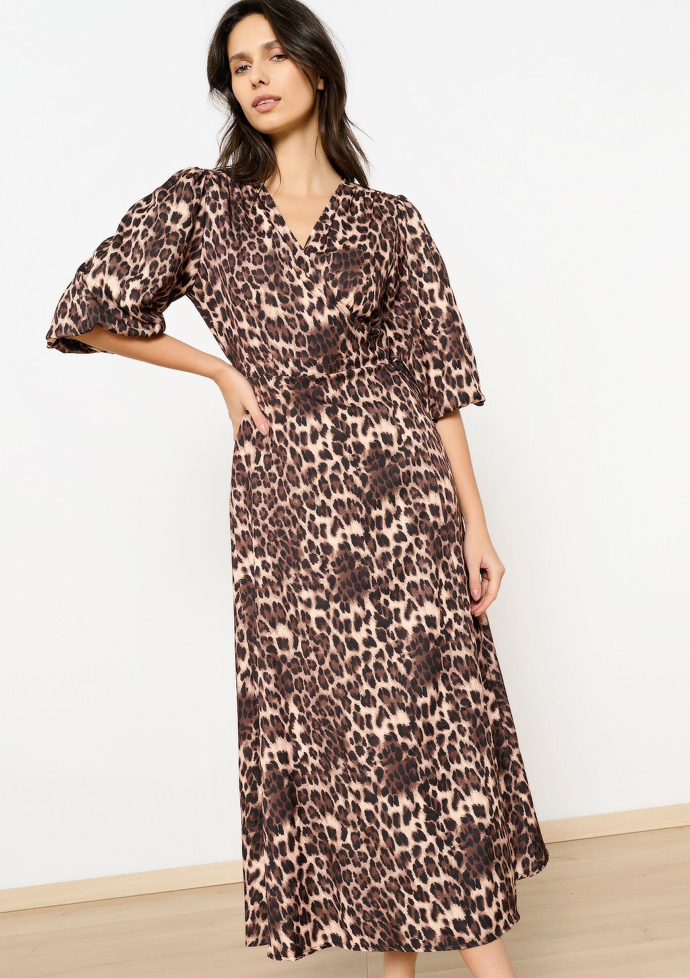 Robe cache-coeur à imprimé léopard, Robe cache-coeur à imprimé léopard - BEIGE BISCUIT - 08104017_4018