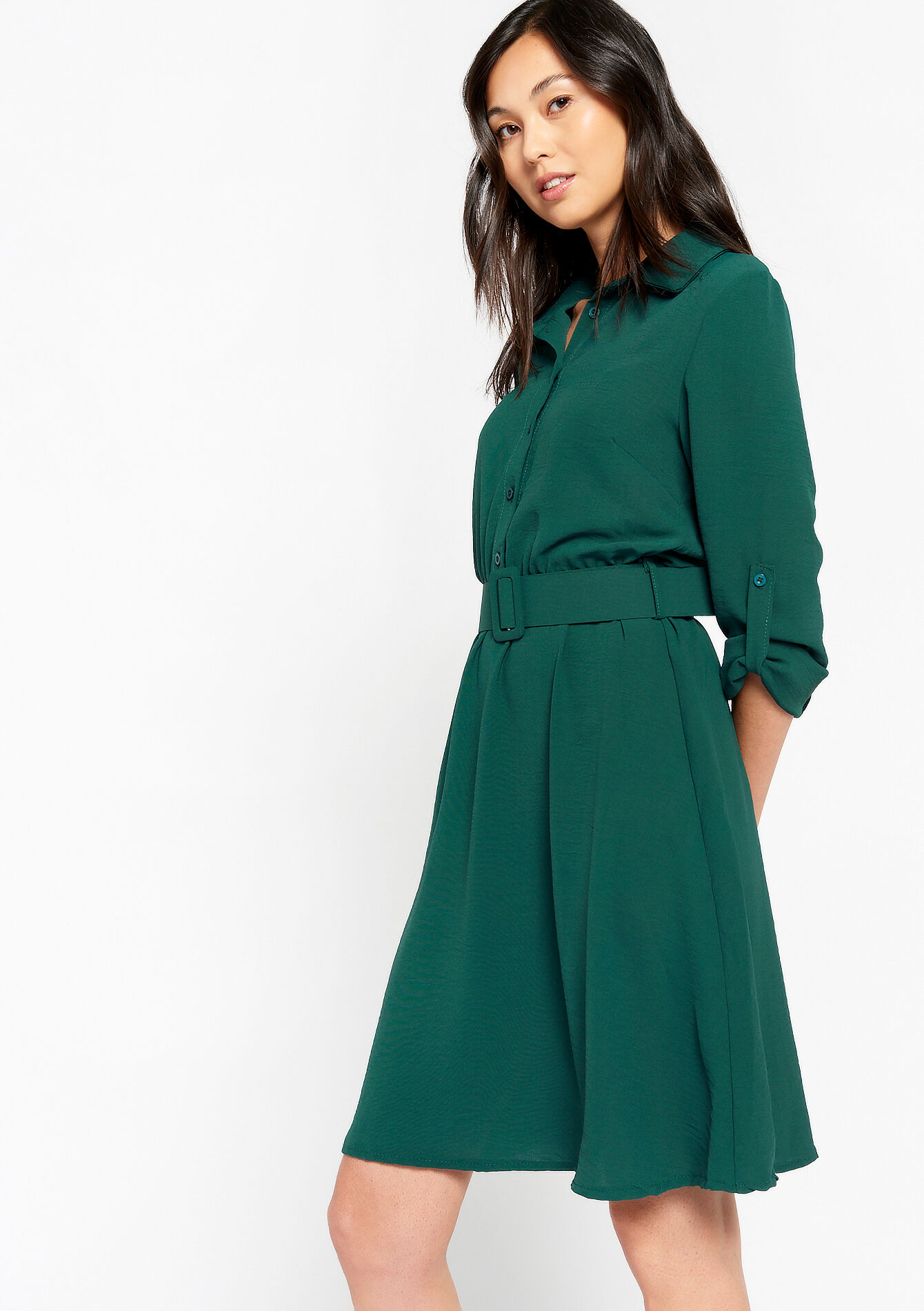 Midi-jurk met polokraag - BOTTLE GREEN - 08602175_1778