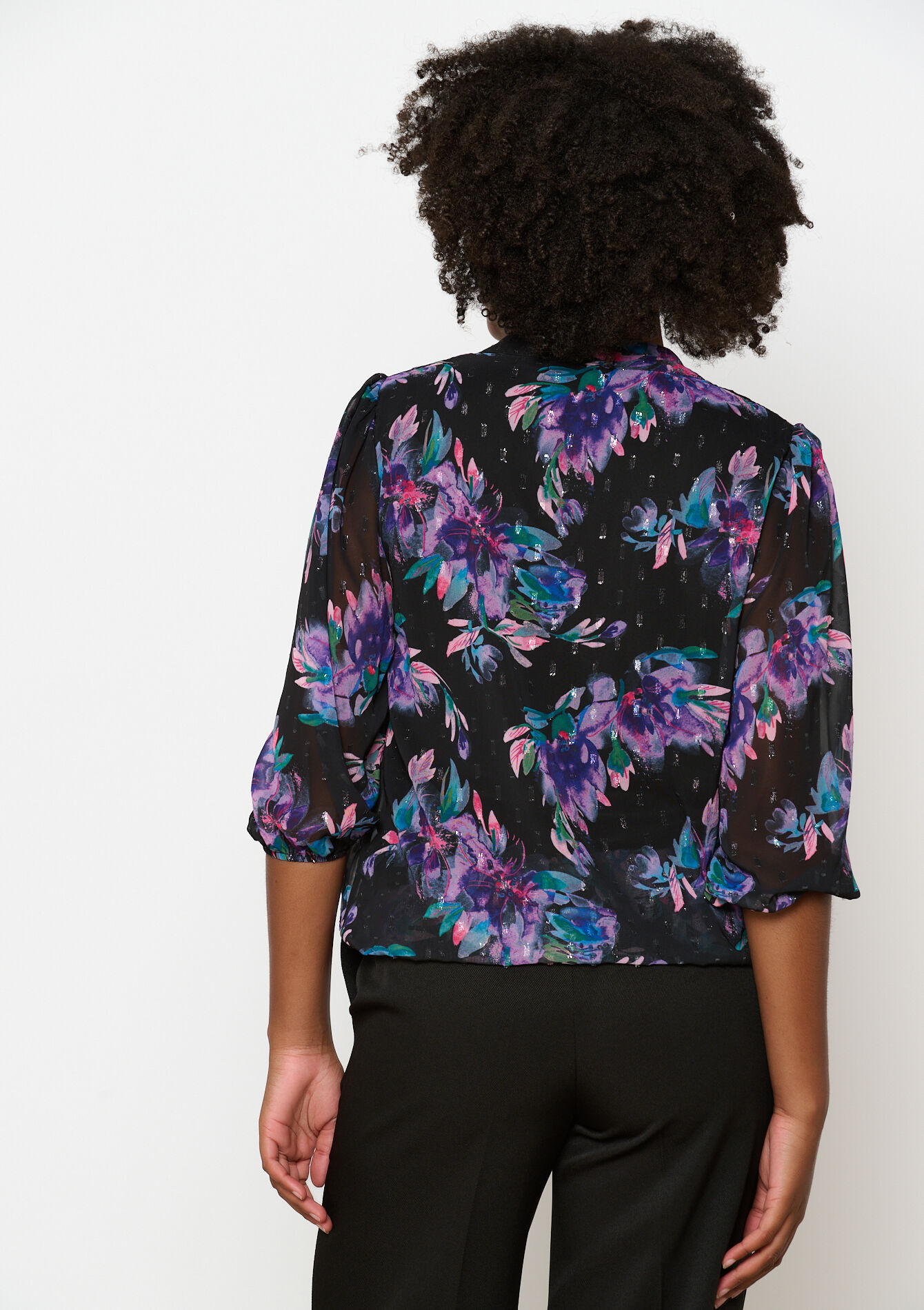 Blouse met bloemenprint, Blouse met bloemenprint - BLACK - 05702656_1119